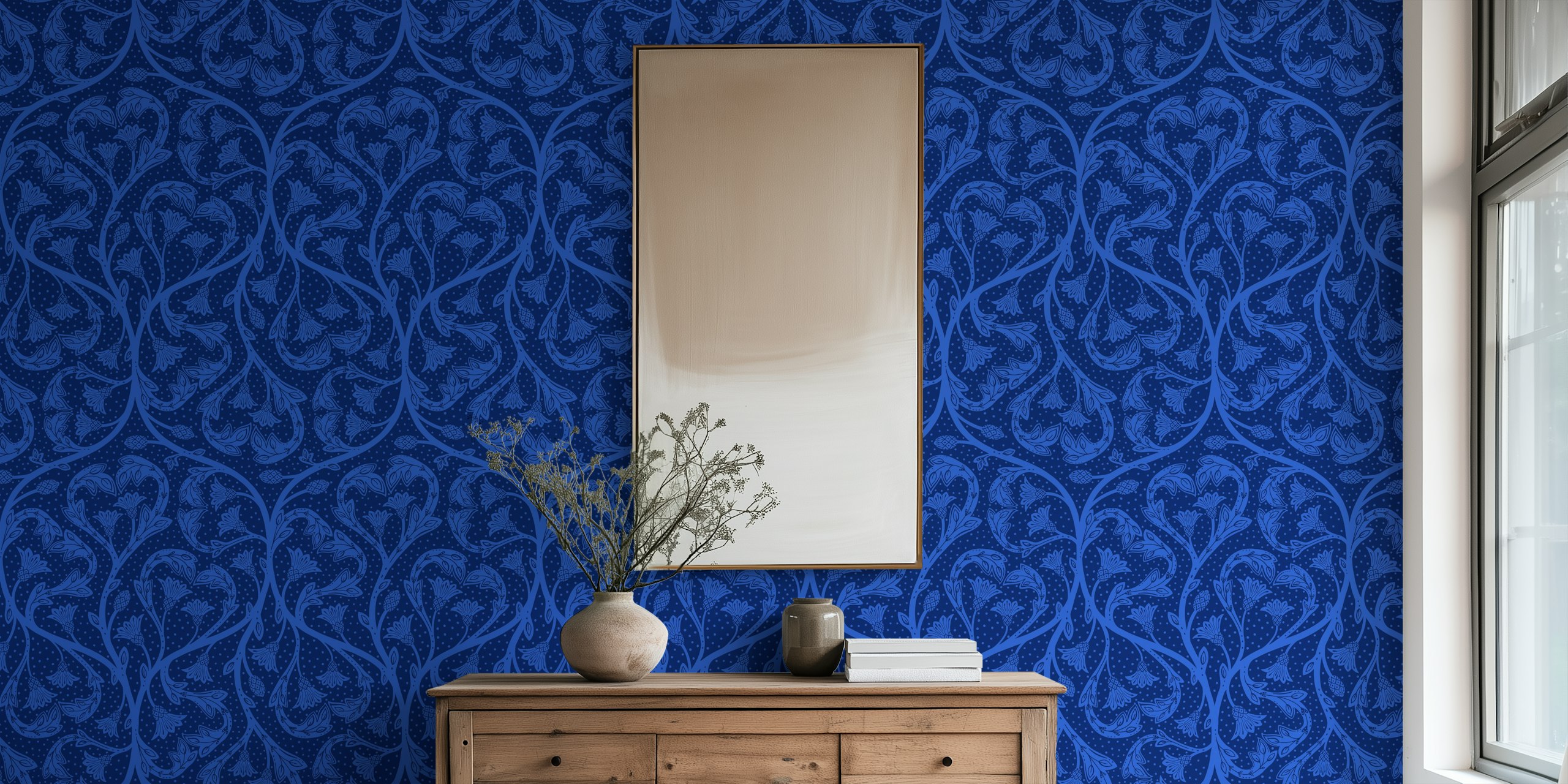 Victorian dandelion hearts wallpaper in a room