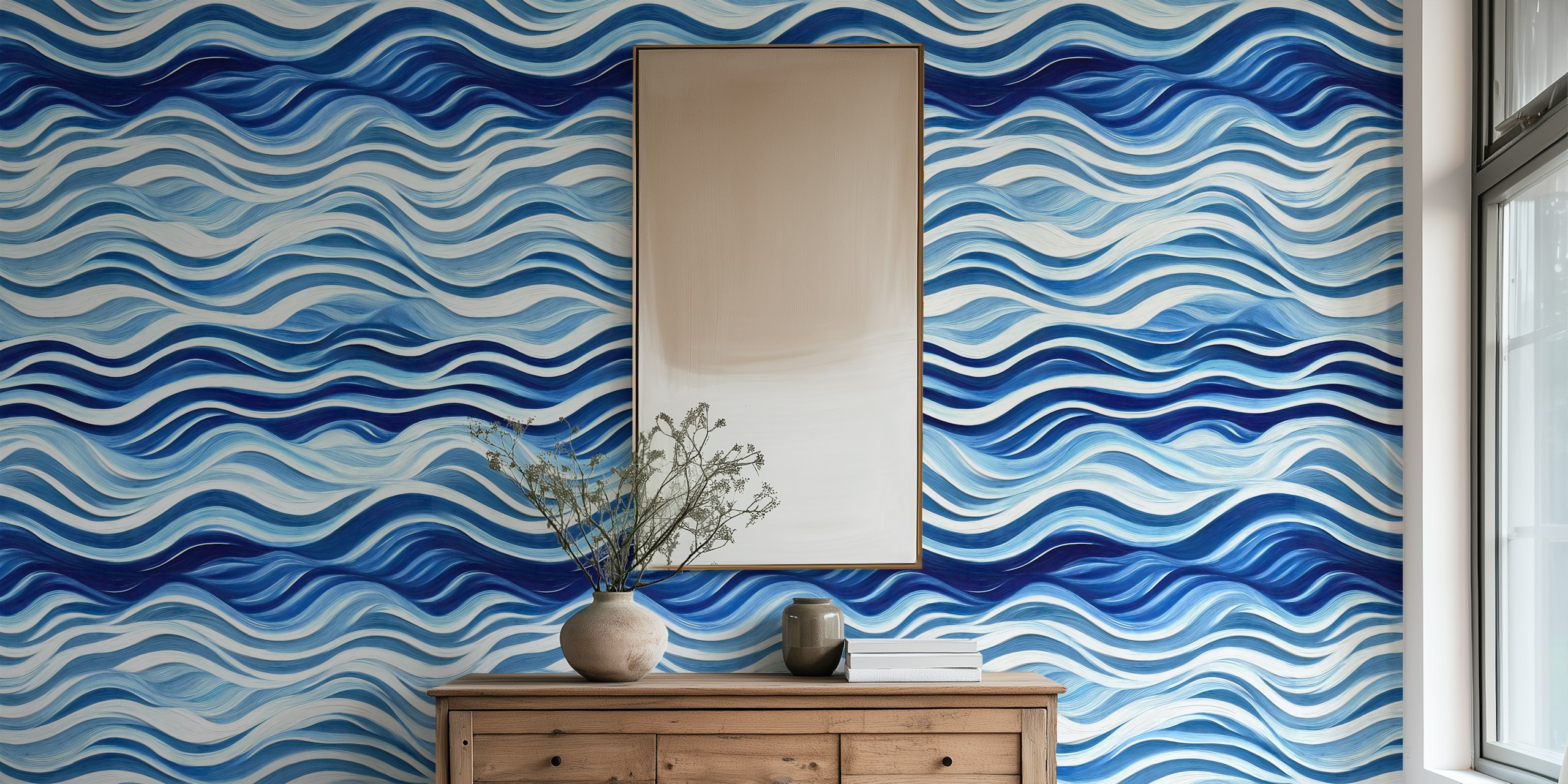 Oceanic blue waves in various shades of blue wallpaper