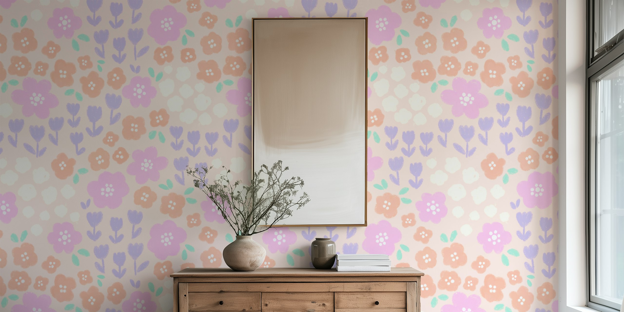 Floral wallpaper design in a room