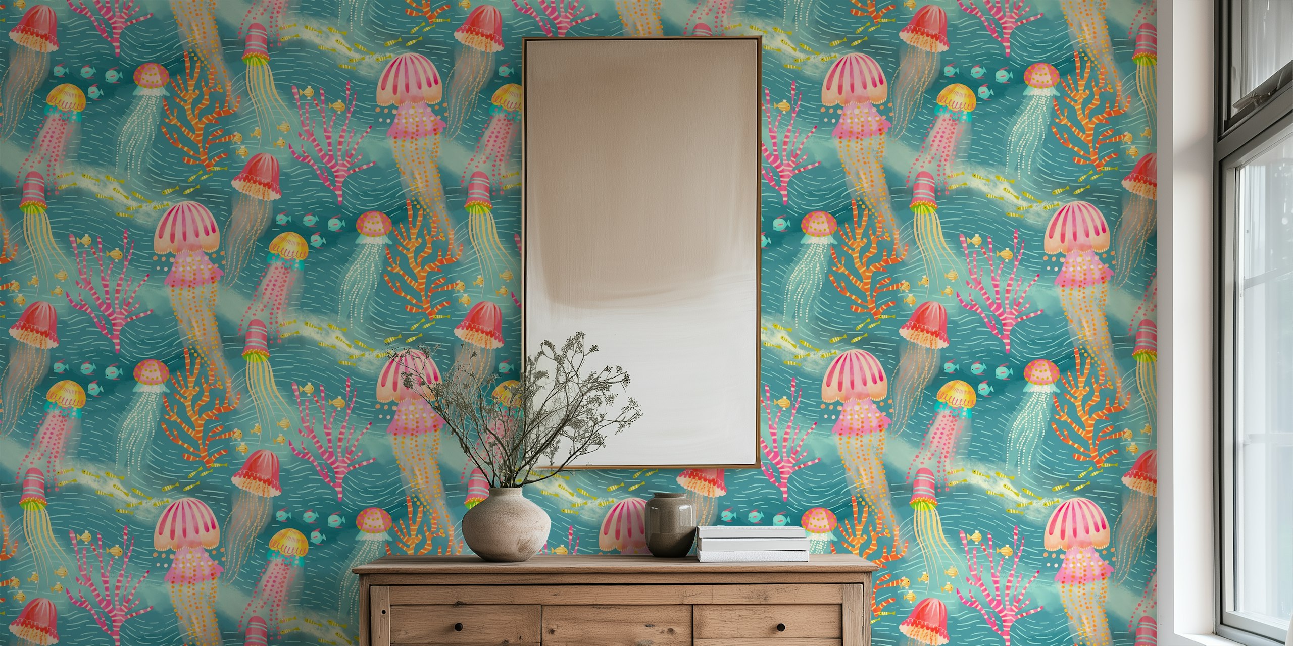 Jellyfish ocean life tapetti huoneessa