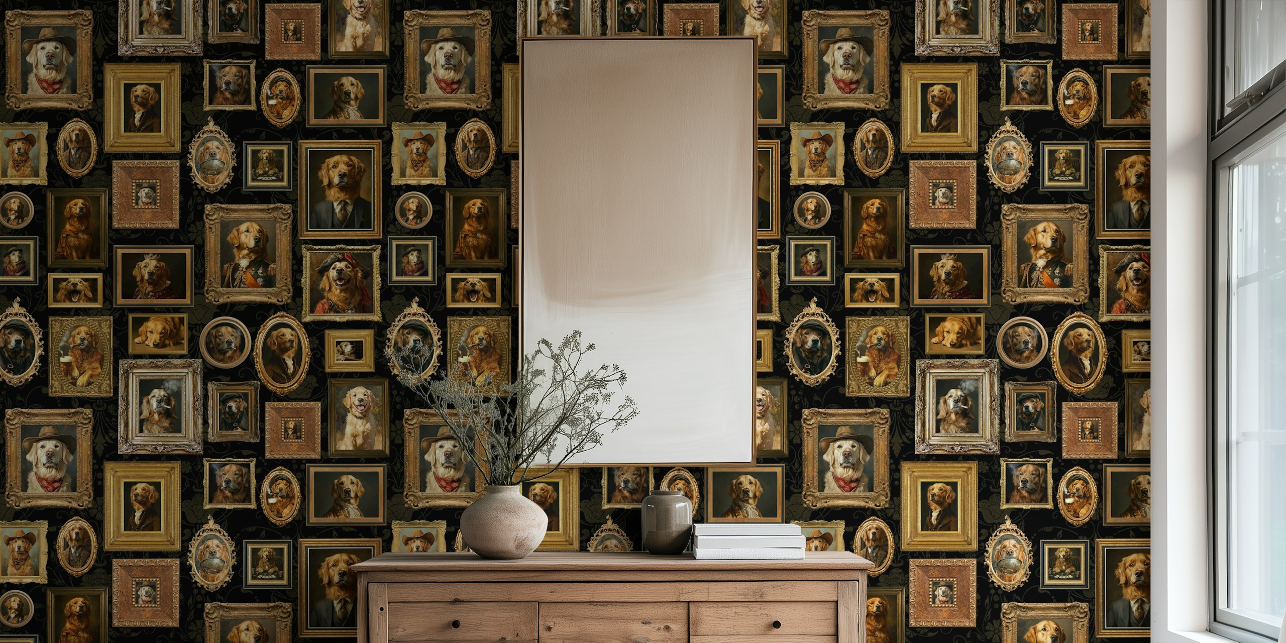Whimsical Golden Retriever Wallpaper v pokoji