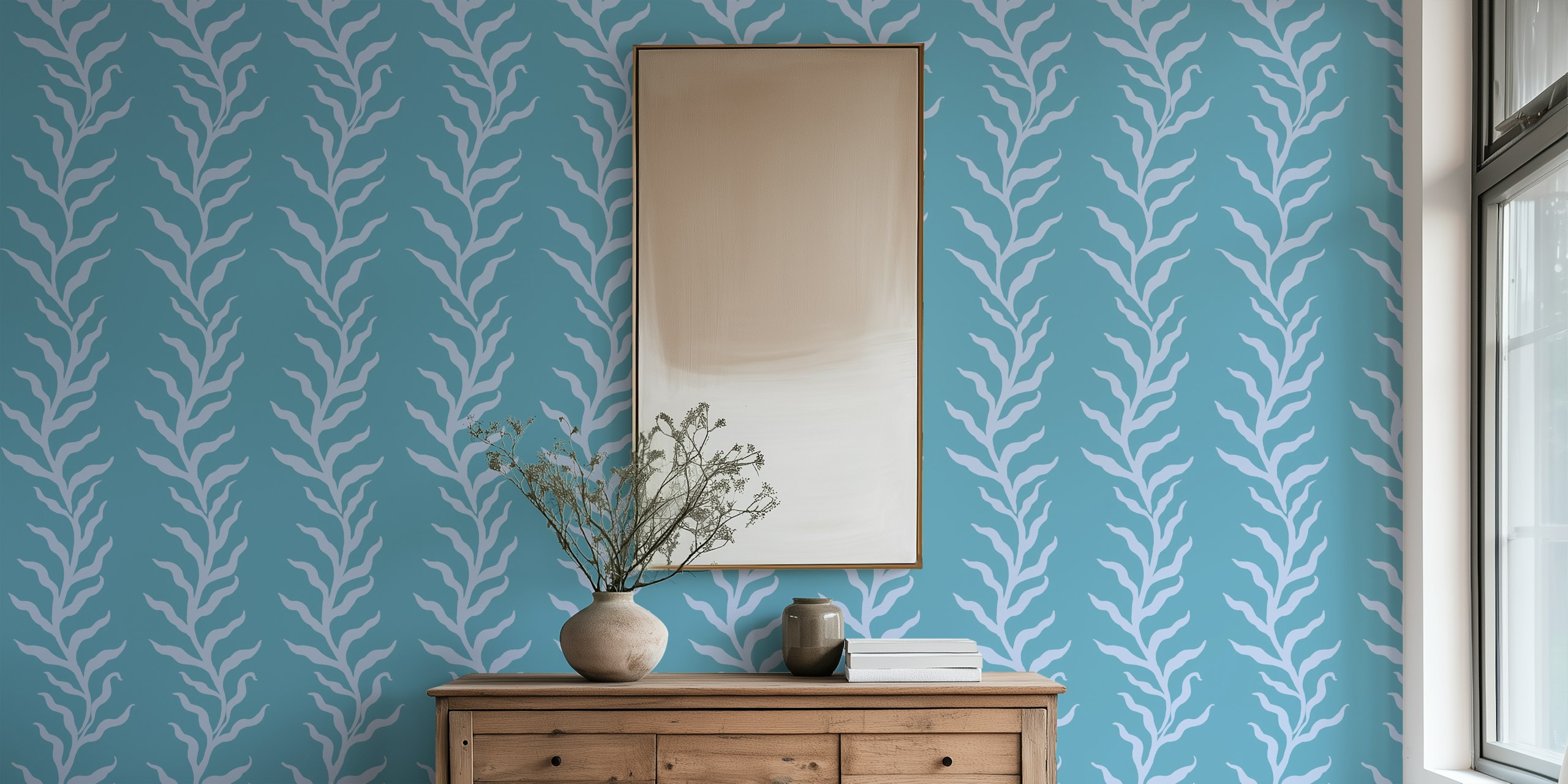 Seaweed patterns in light blue colors wallpaper