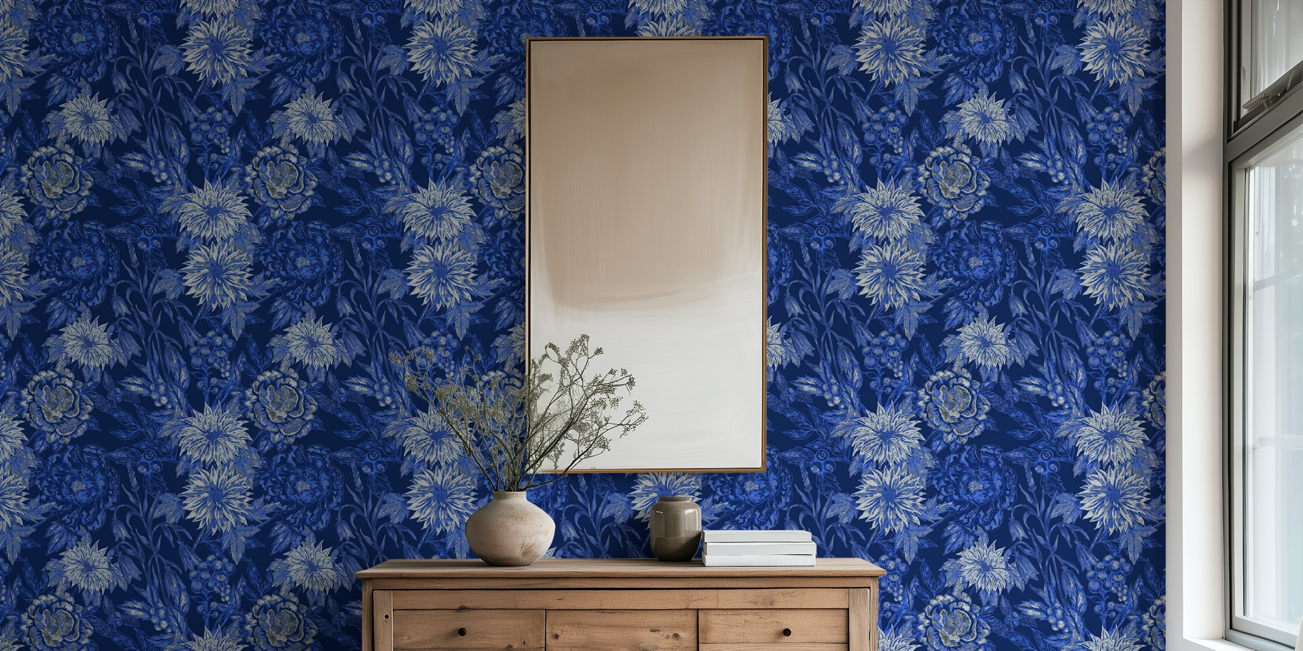 Sapphire Botanical Decor wallpaper in a room