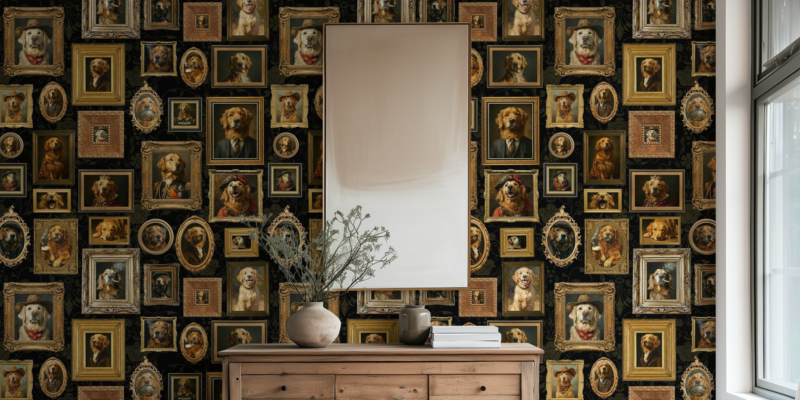 Whimsical Golden Retriever wallpaper in una galleria