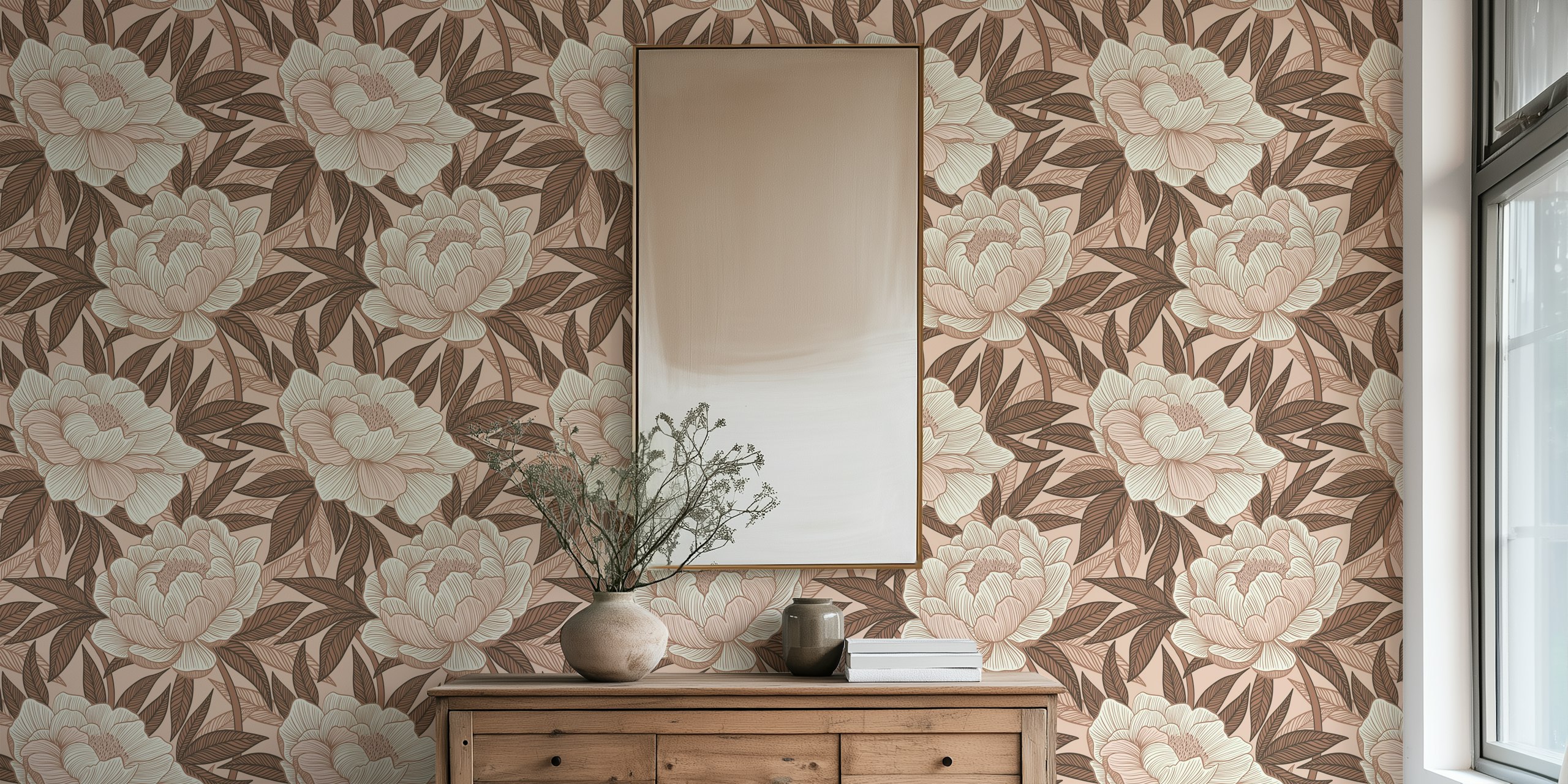 Dreamy Creamy Peonies carta da parati in una stanza