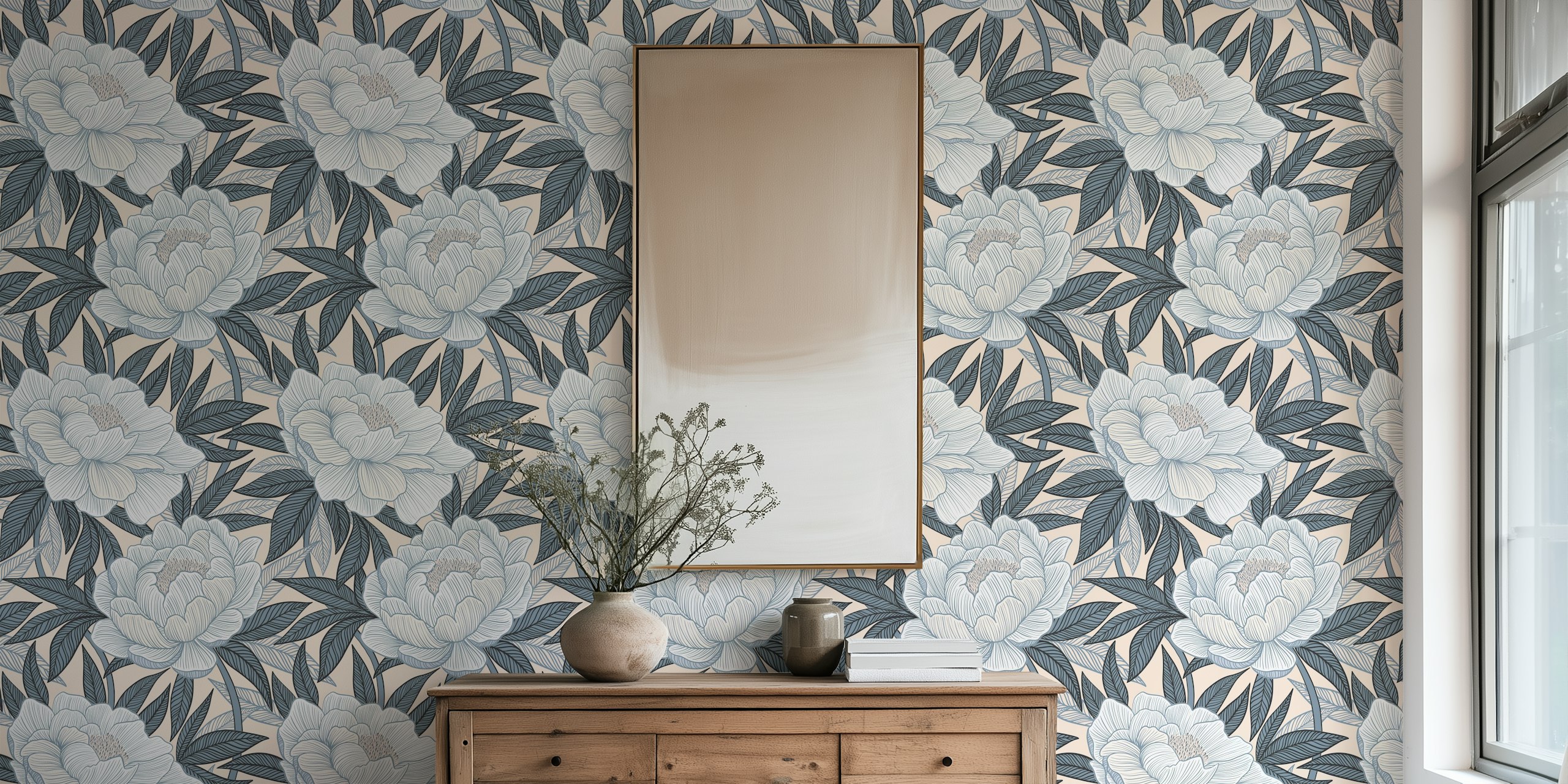 Lush peonies wallpaper in a stylish room