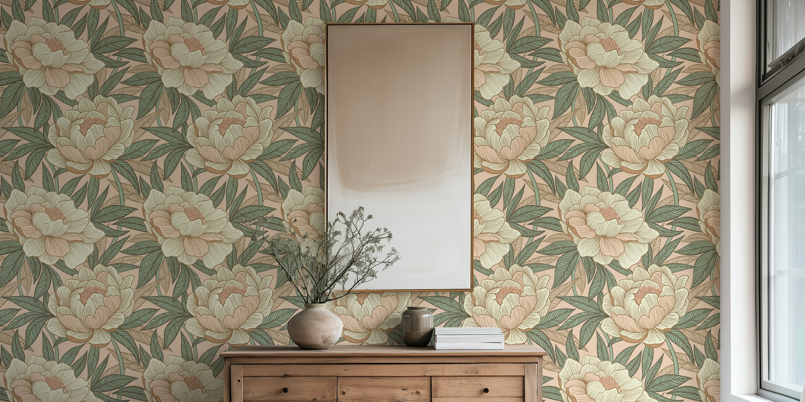 Pastel peonies wallpaper i et rom