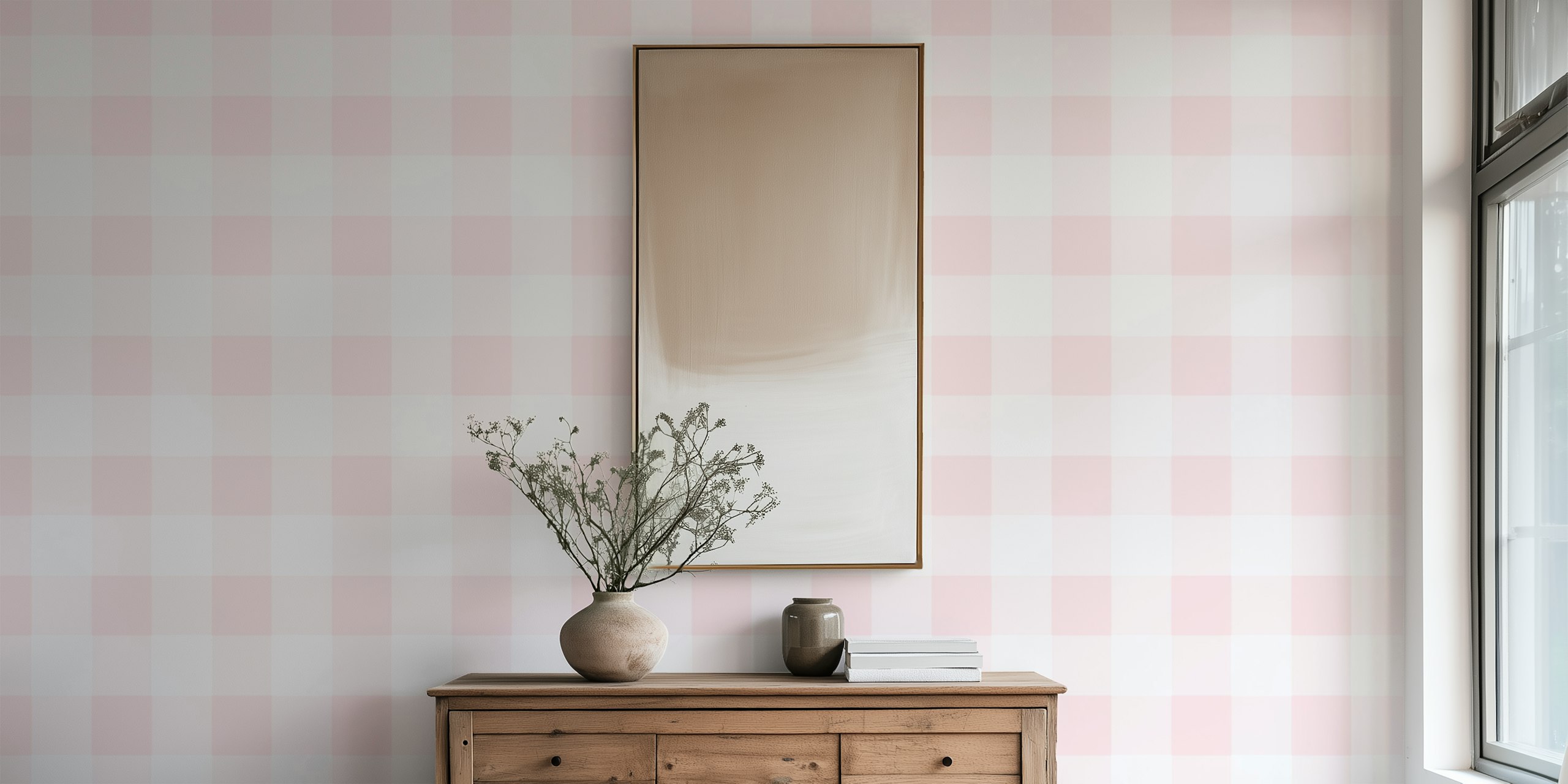 Light pink gingham check pattern wallpaper