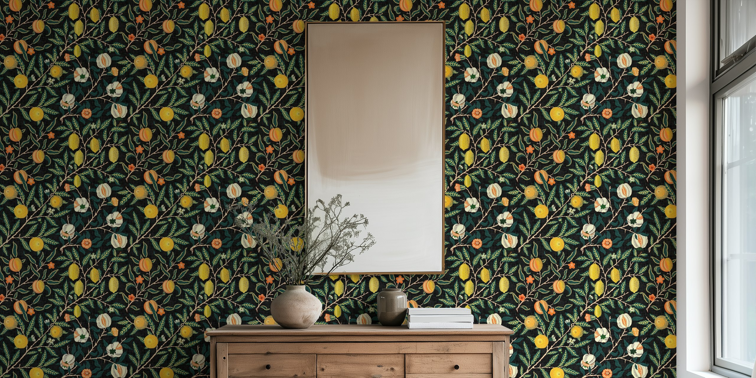 William Morris Pomegranate design wallpaper in room