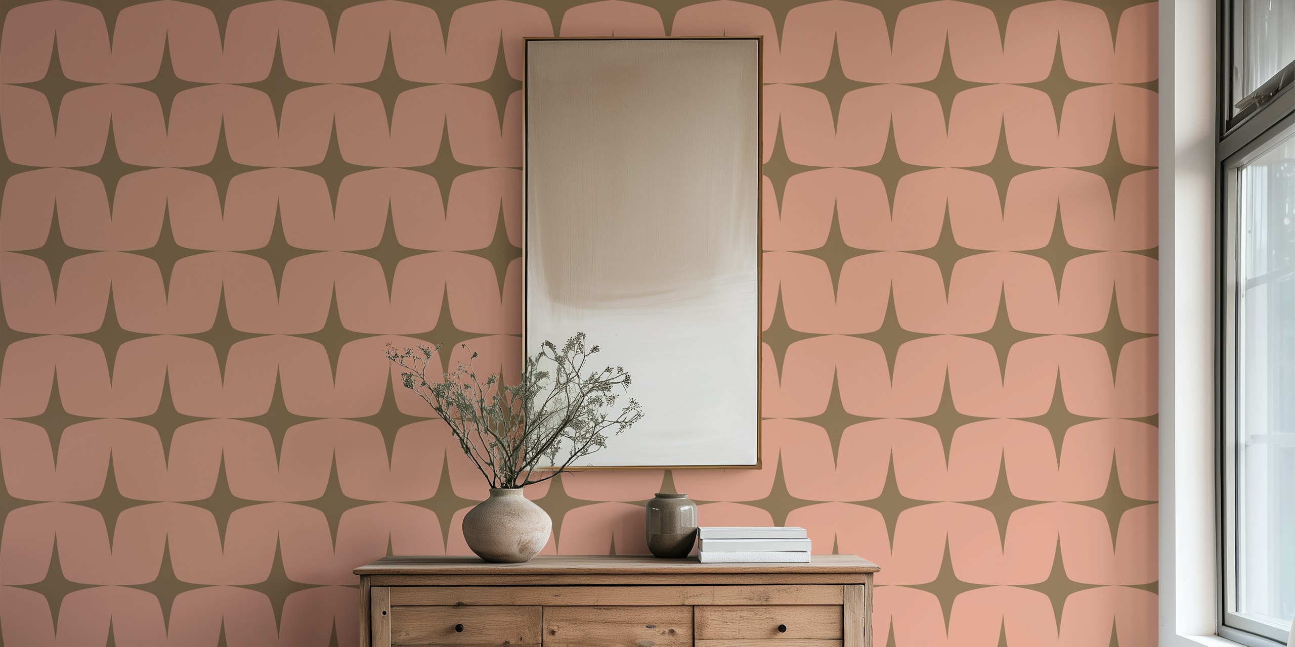 Peach 50s Atomic Starburst wallpaper in a room