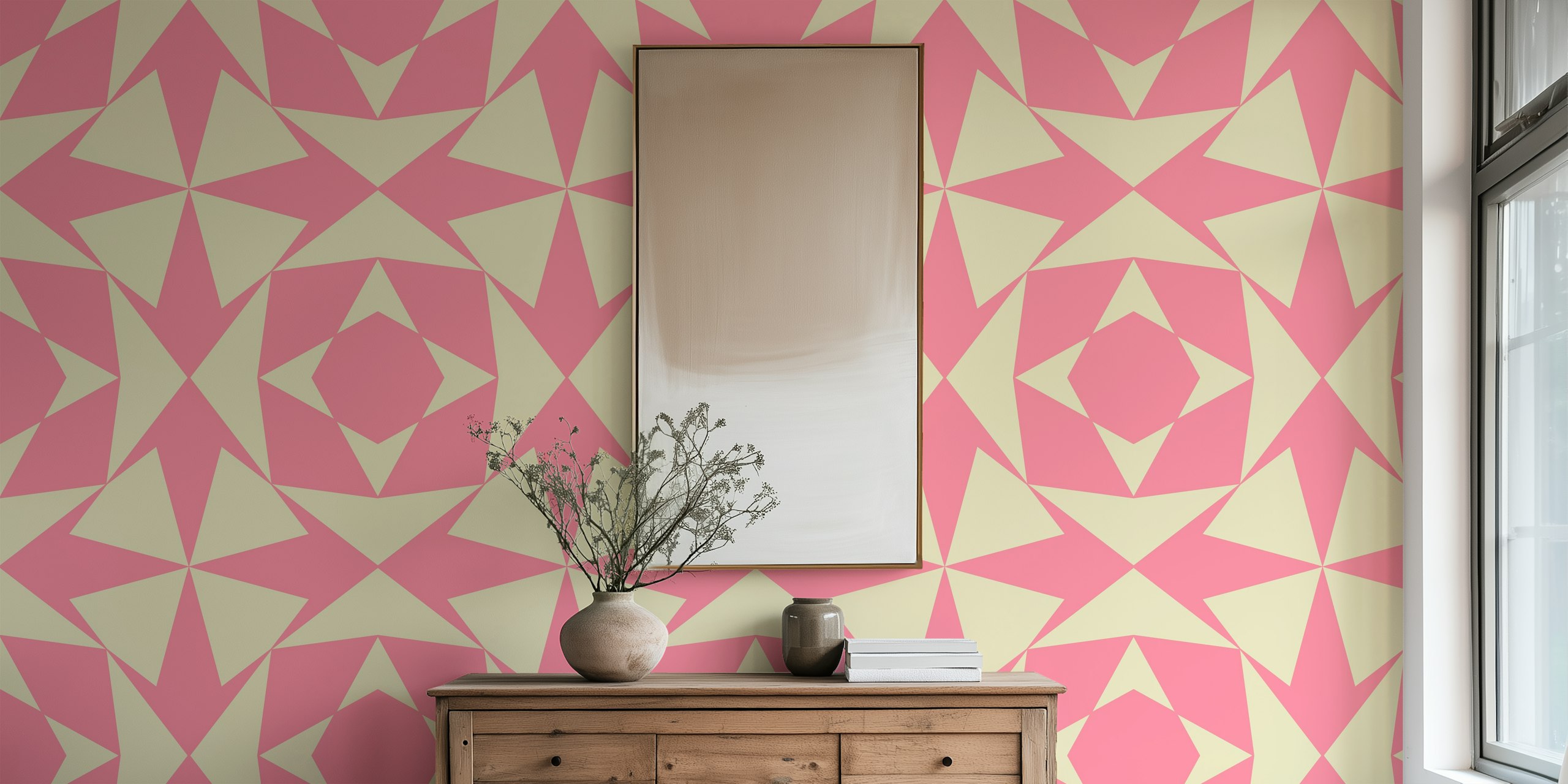 Pink and cream starburst geometric pattern wallpaper