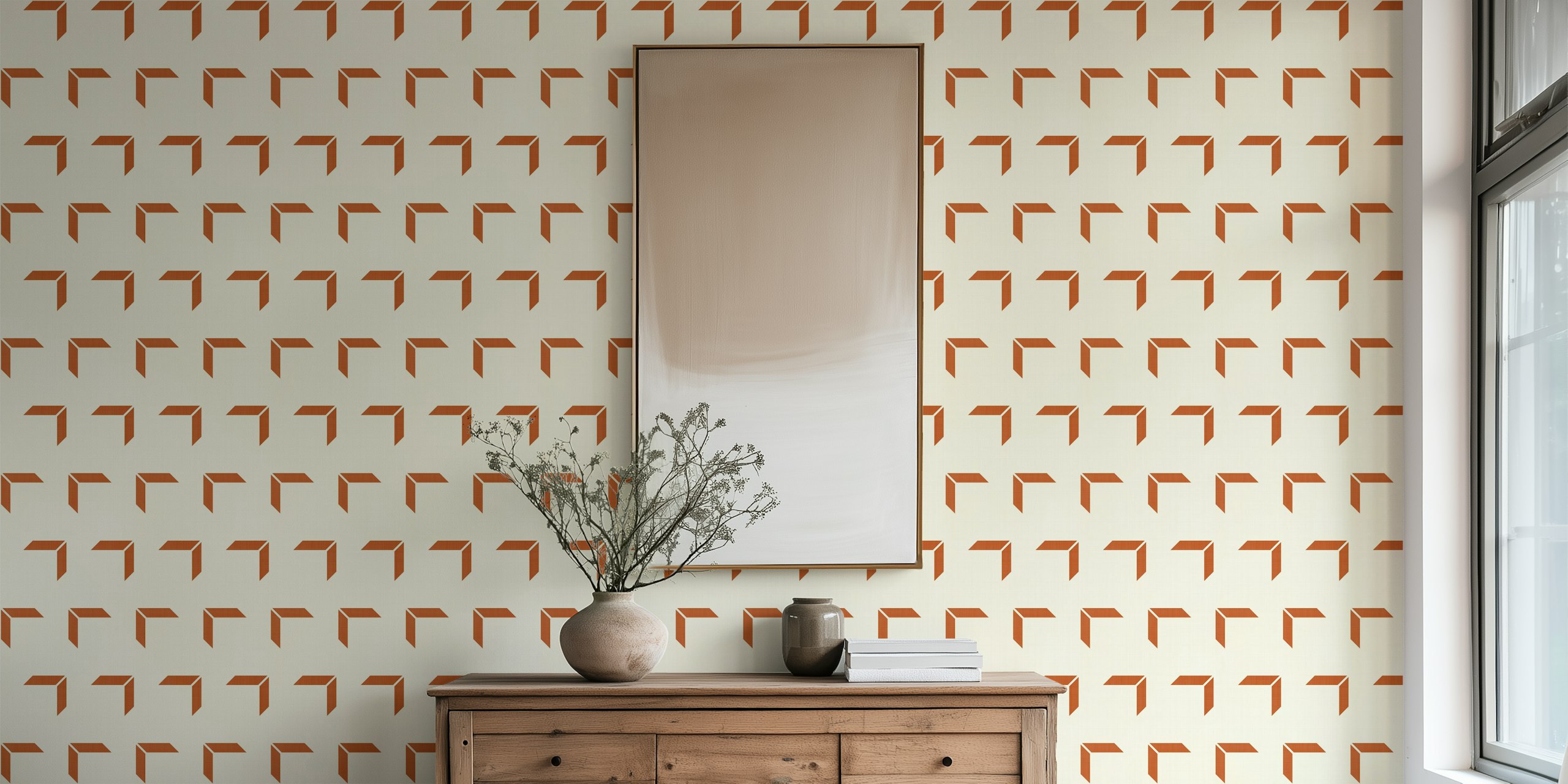Geometric shapes in earthy tones on a cream background wallpaper