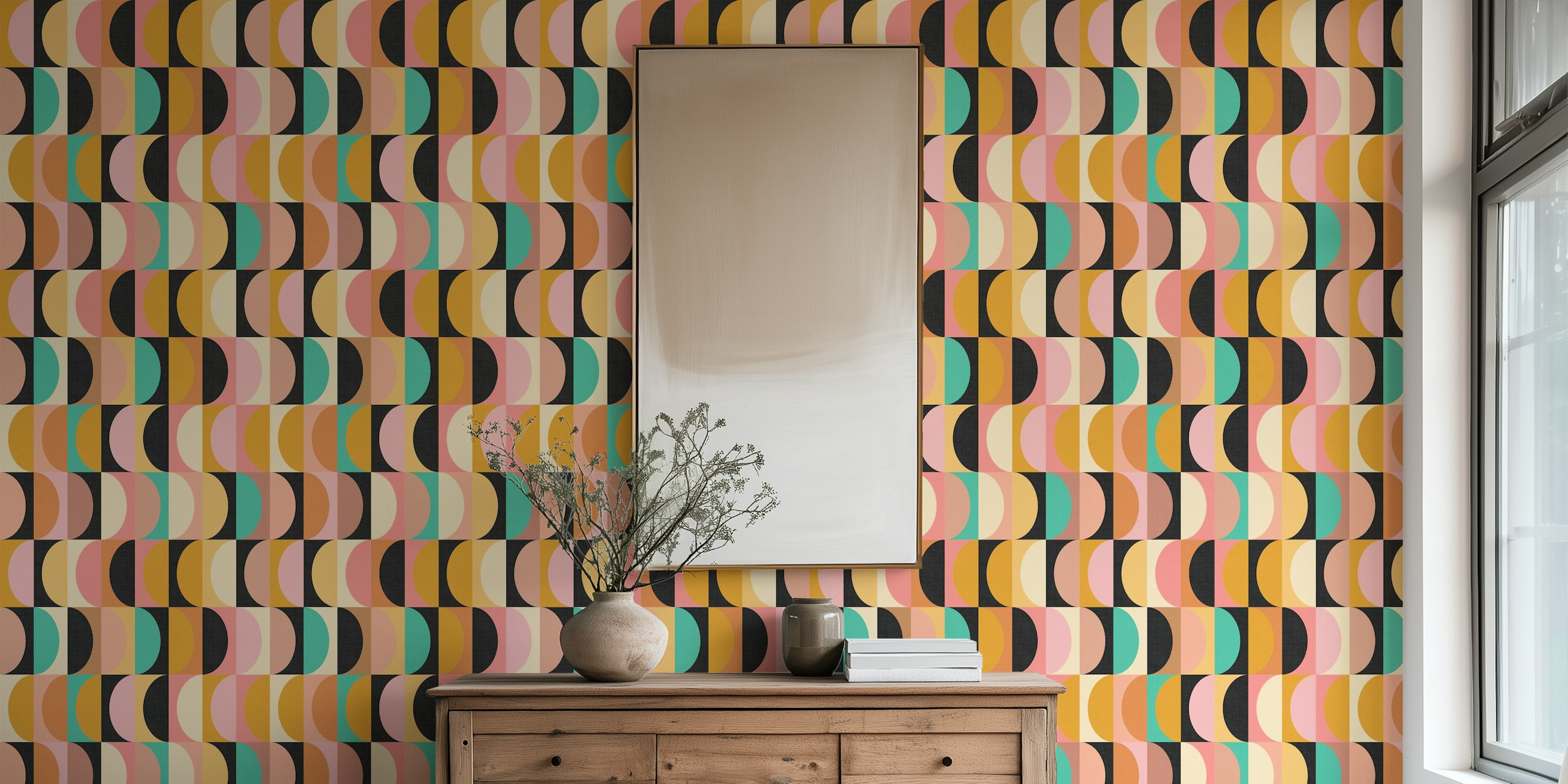 Mid Century Modern Shapes wallpaper in a room