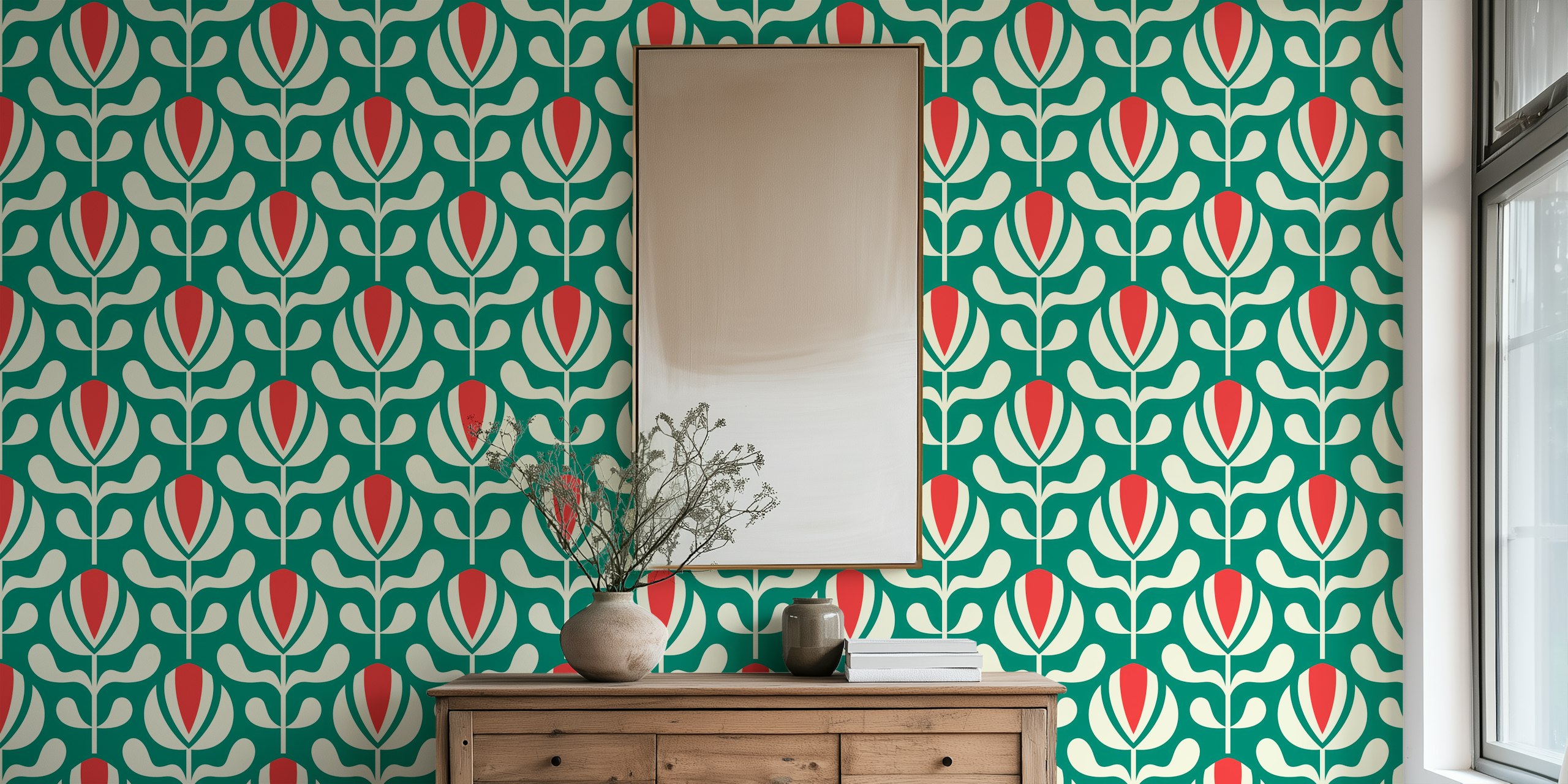 Bold Retro Florals tapet i ett rum