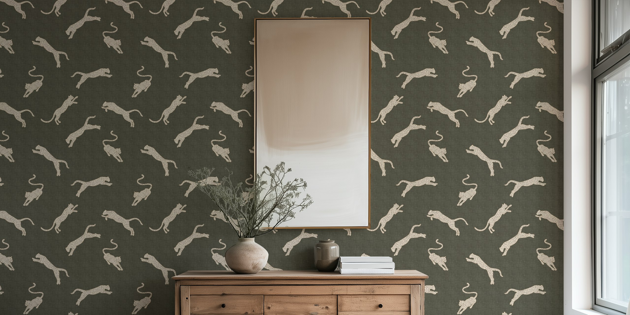 Exotic Leopards on Vintage Khaki Brown wallpaper design