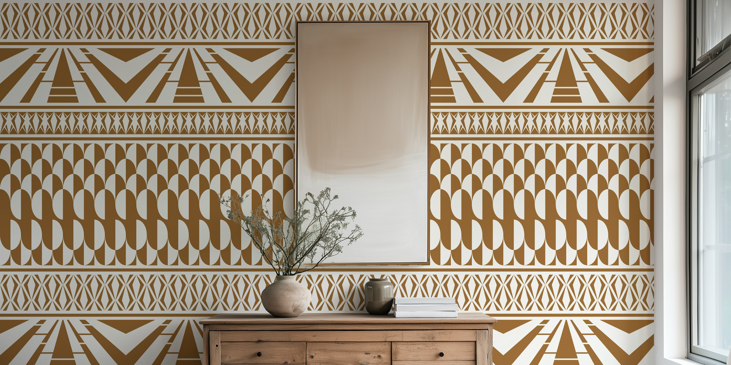 Minimalist art deco geometric brown wallpaper