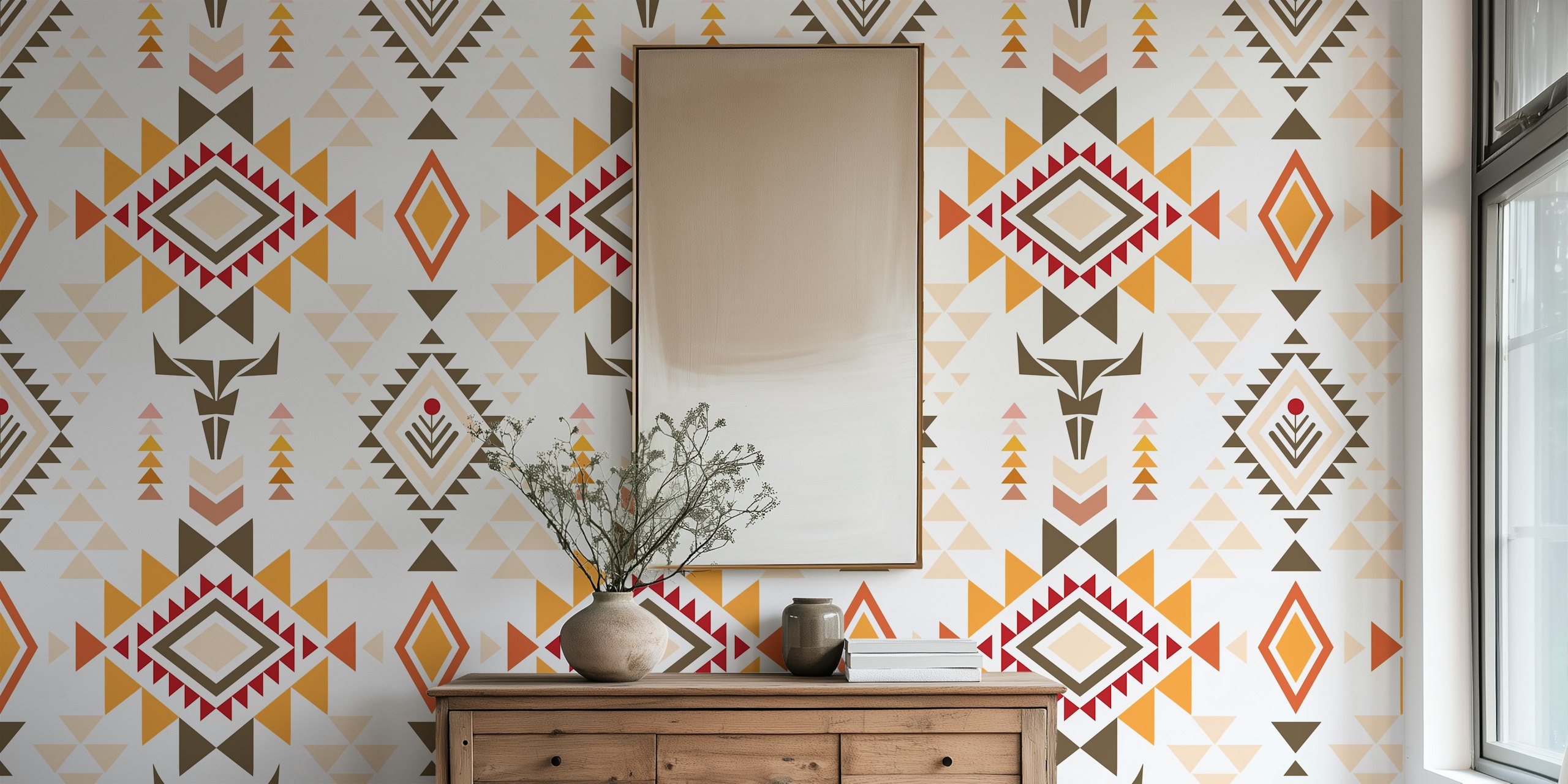 Aztec Inspired Geometry tapet i ett rum