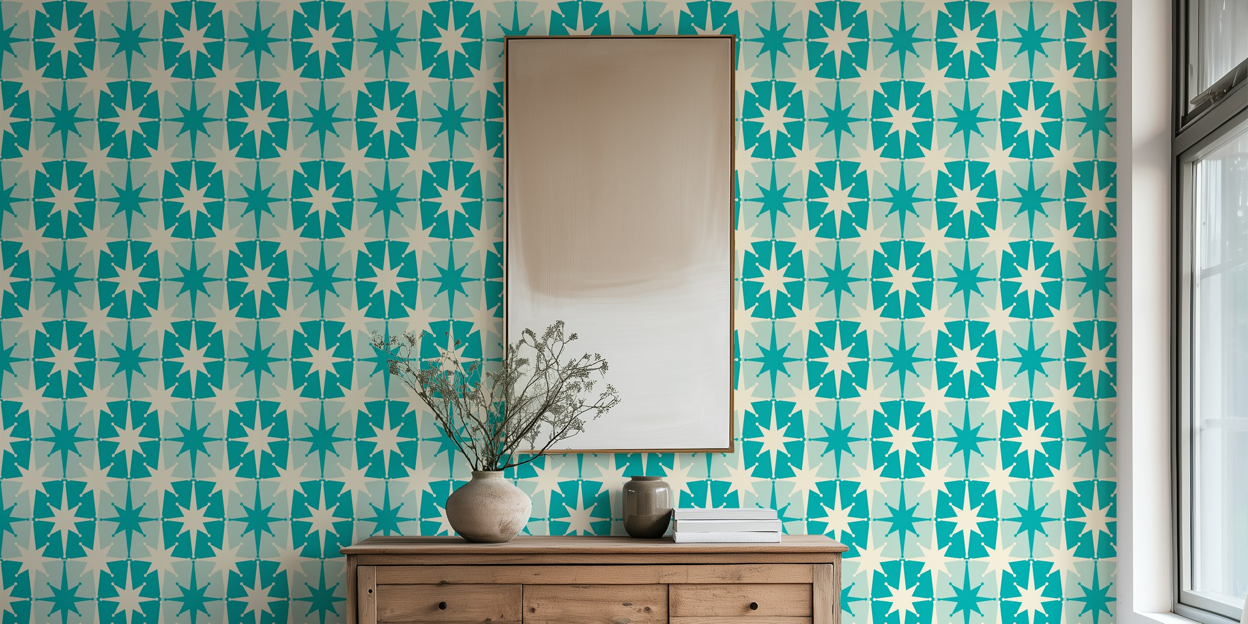 Teal geometric starburst pattern wallpaper