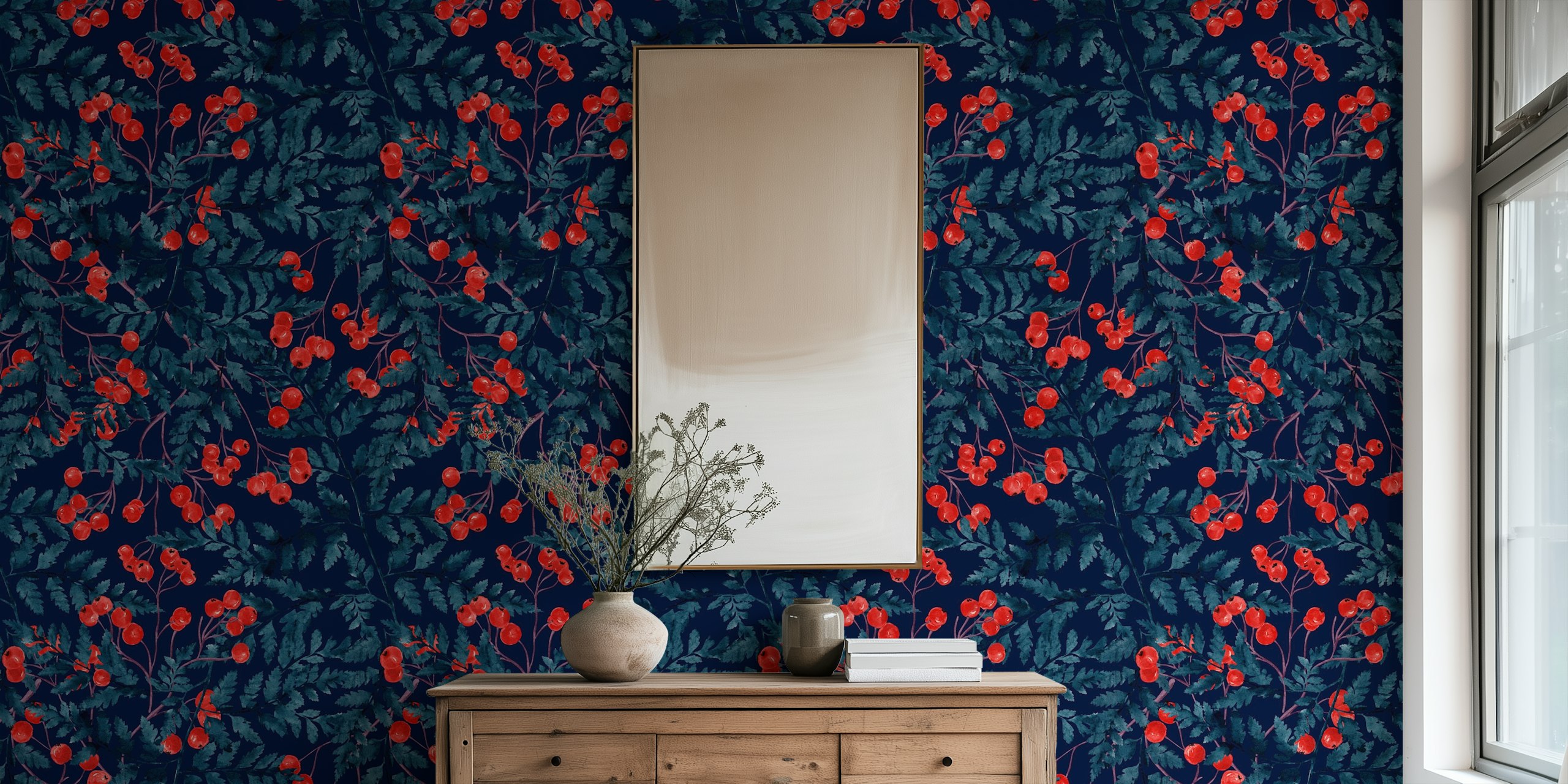 Midnight Berries behang in een kamer