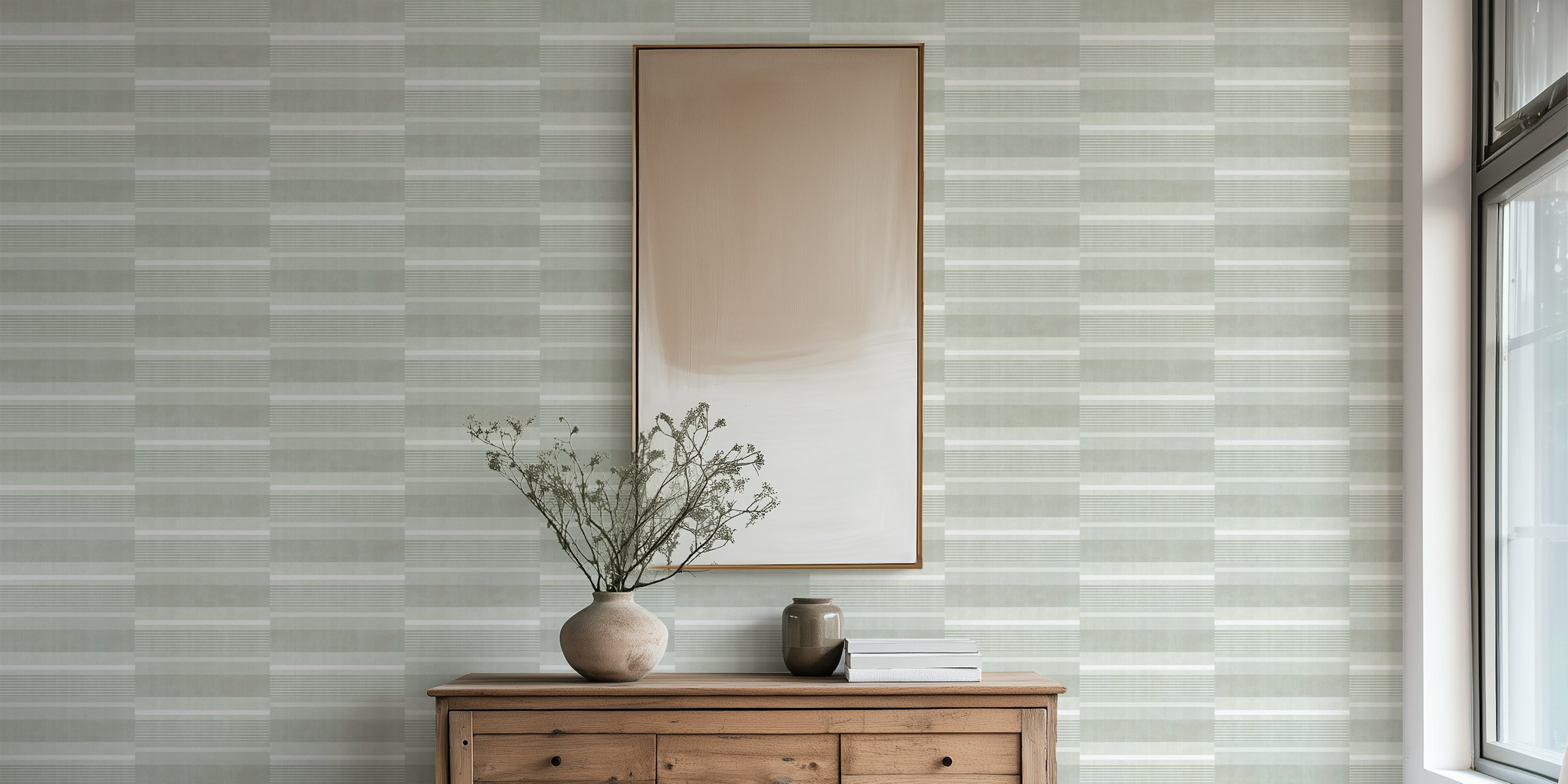 Soft grey striped design wallpaper with varying widths and tones