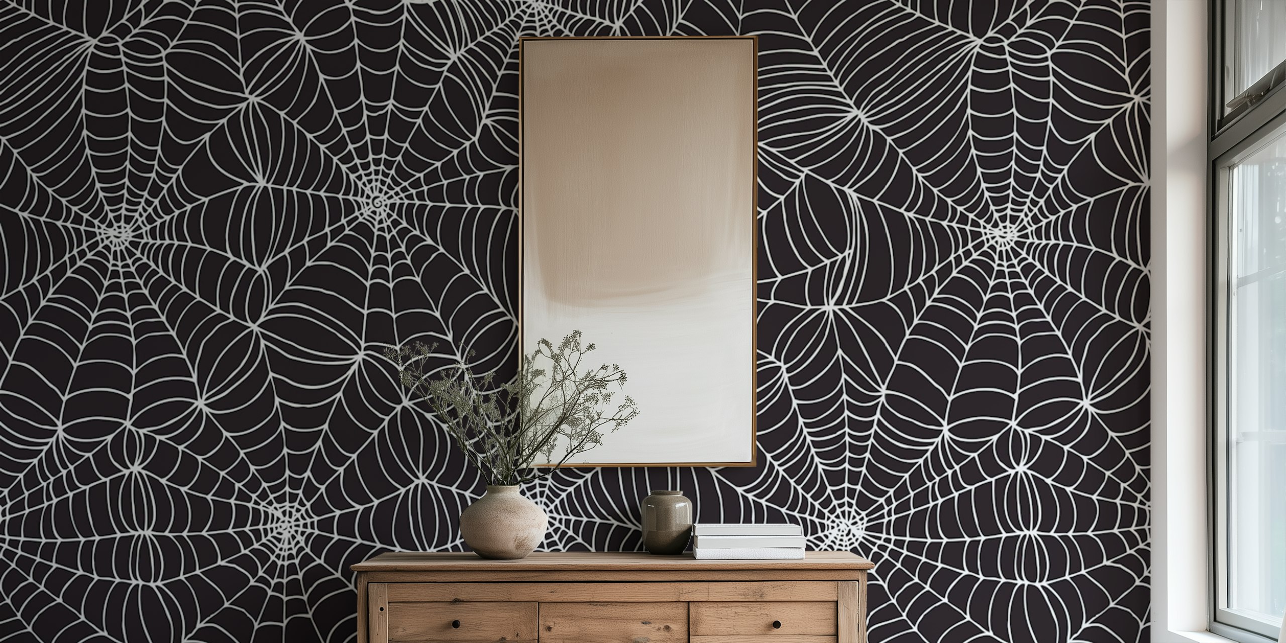 Wzór białych spiderwebs na czarnej tapecie