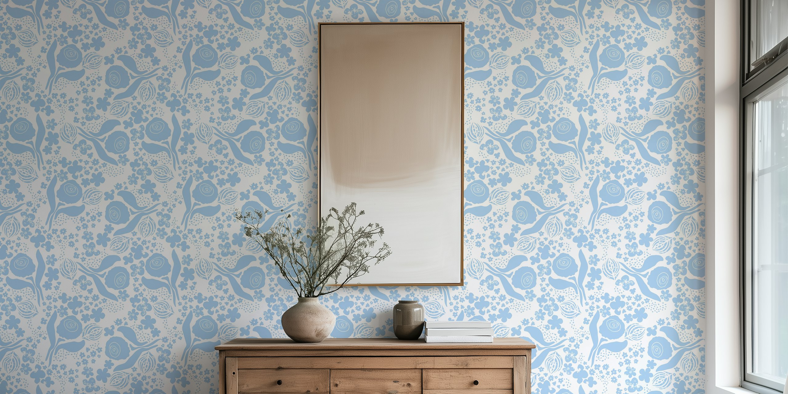 Soft Blue Floral Dance wallpaper design