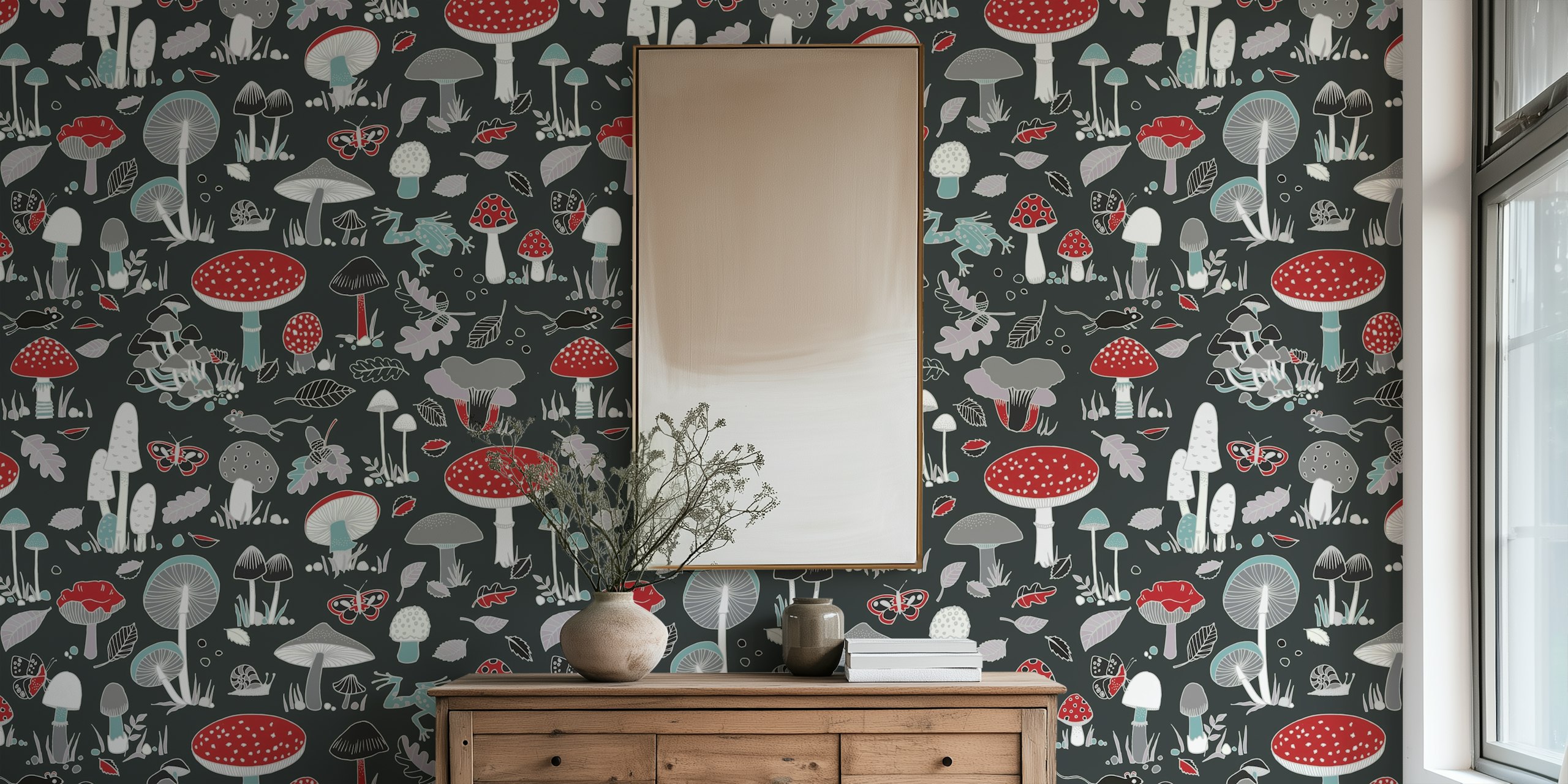 70s Mushrooms wallpaper in a modern room