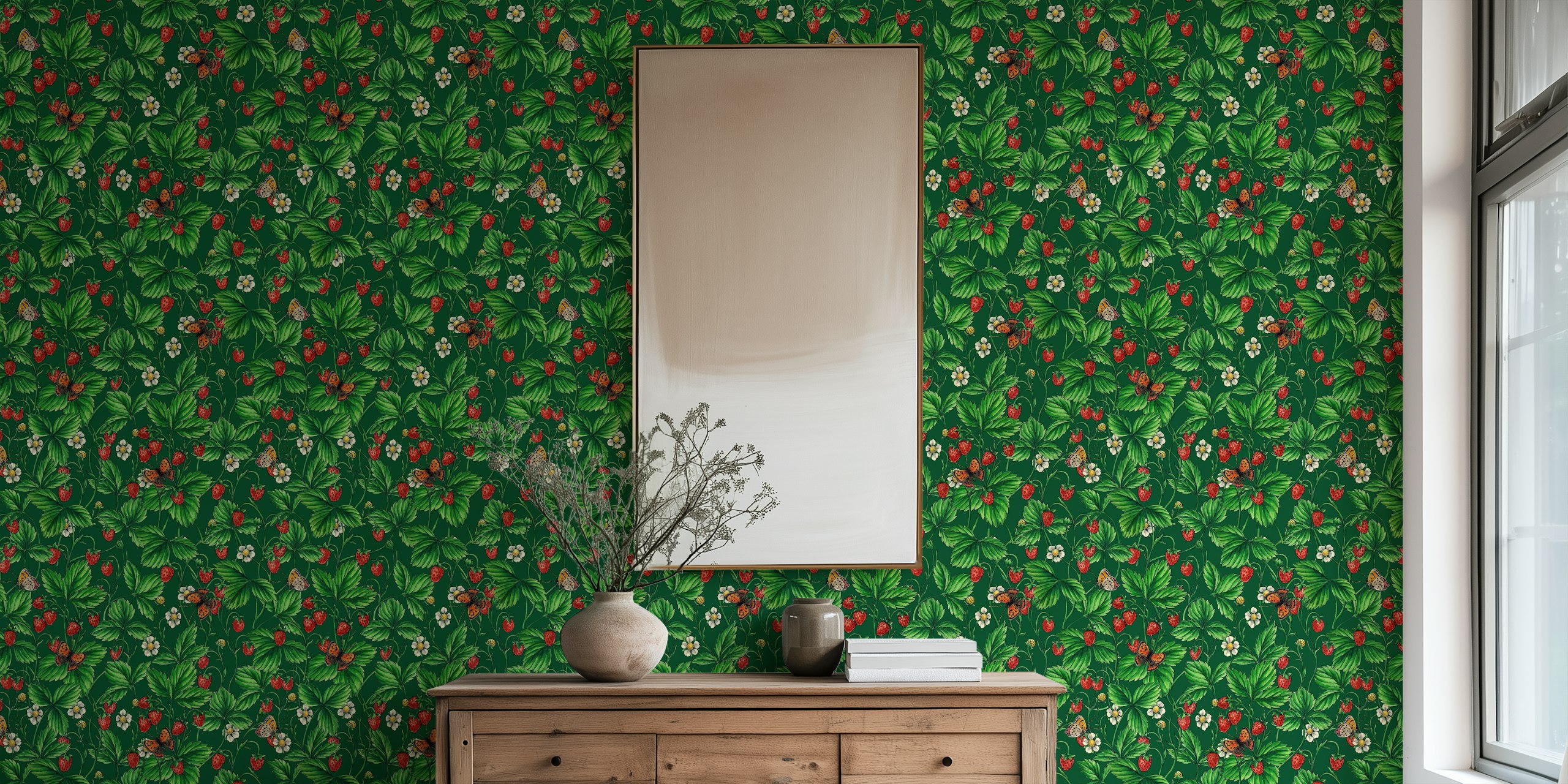 Wild strawberries wallpaper em um quarto