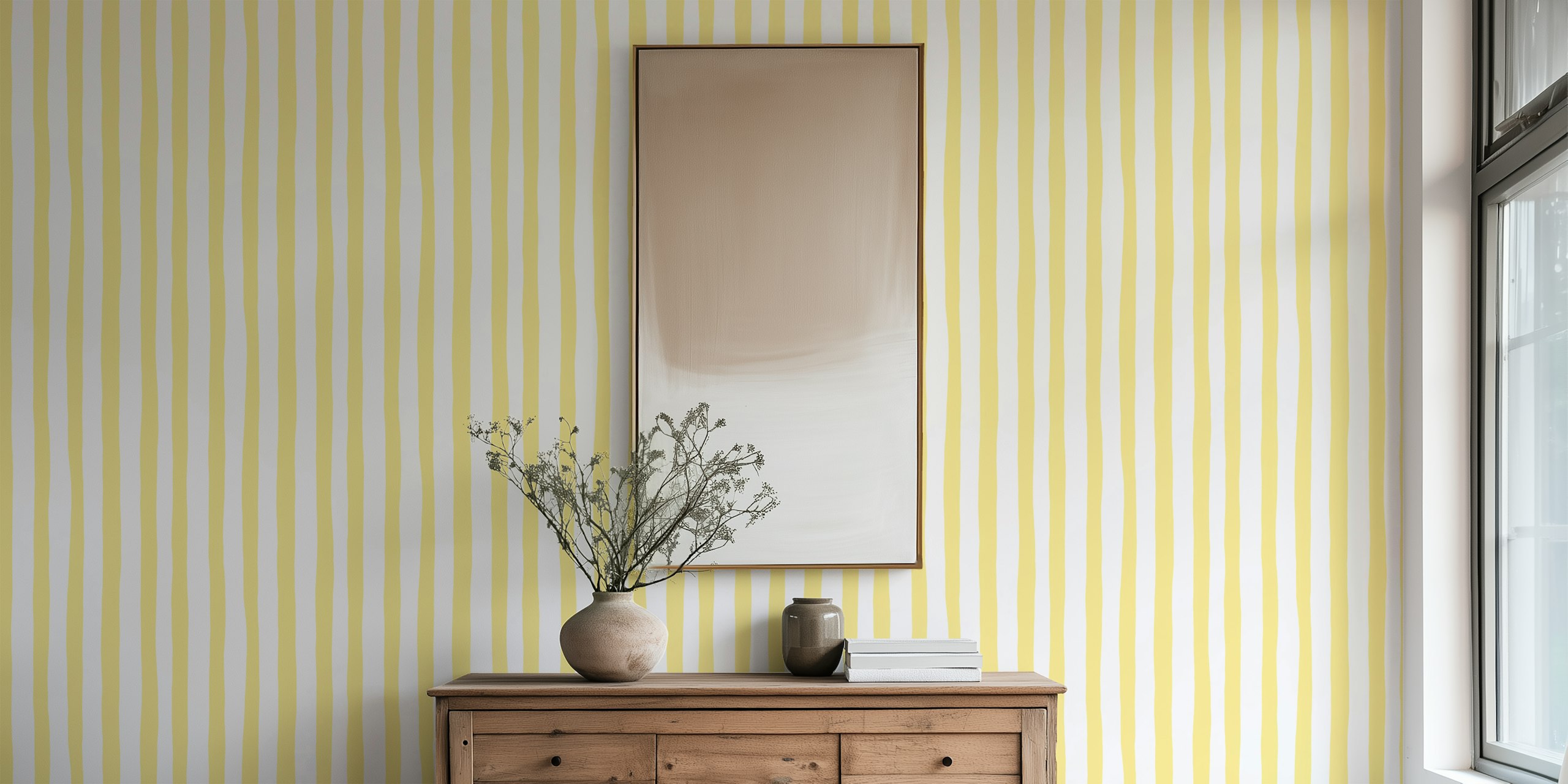 Lemon and White Painterly Stripes tapet i rummet