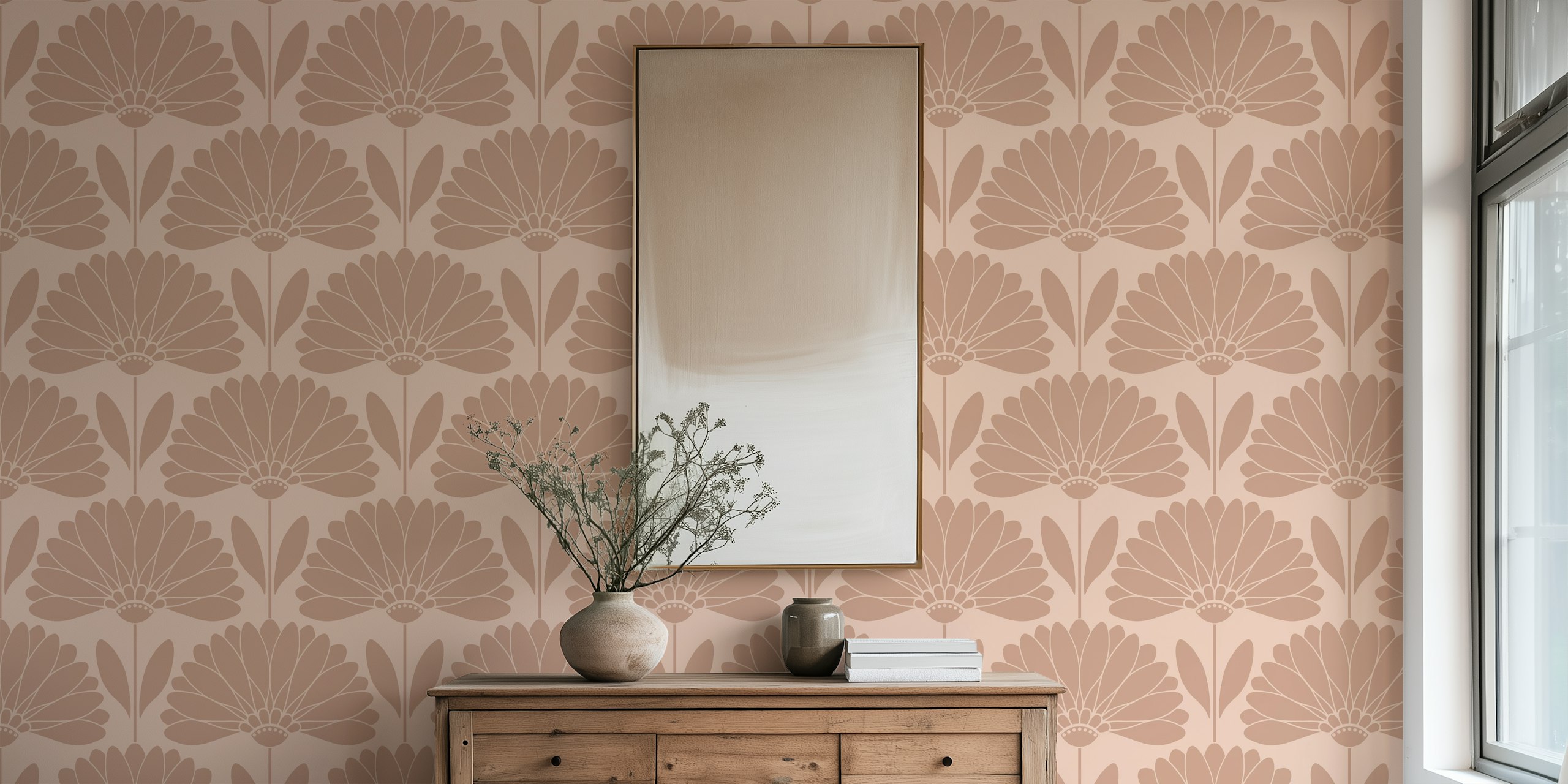 Cream and Sirocco Daisies wallpaper in a room