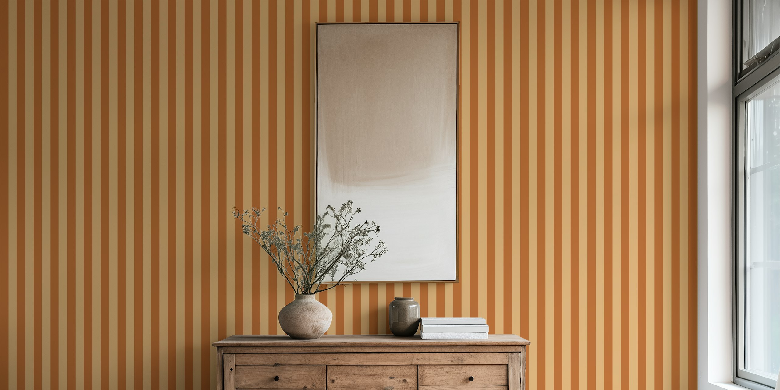 Tapeta Cabincore Orange Brown Stripes u sobi