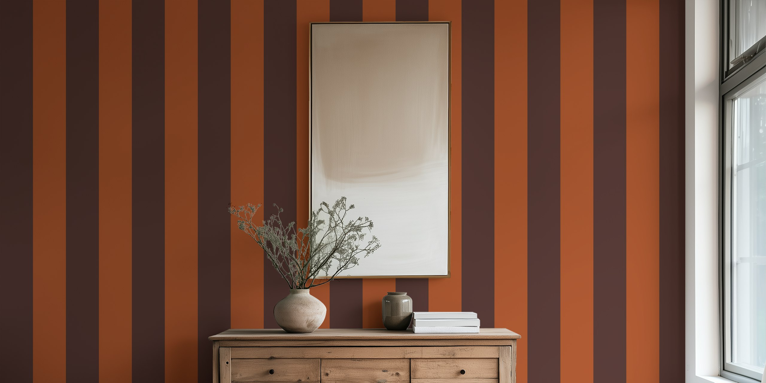 Cabincore Rustic Brown Stripes Tapete in einem Raum