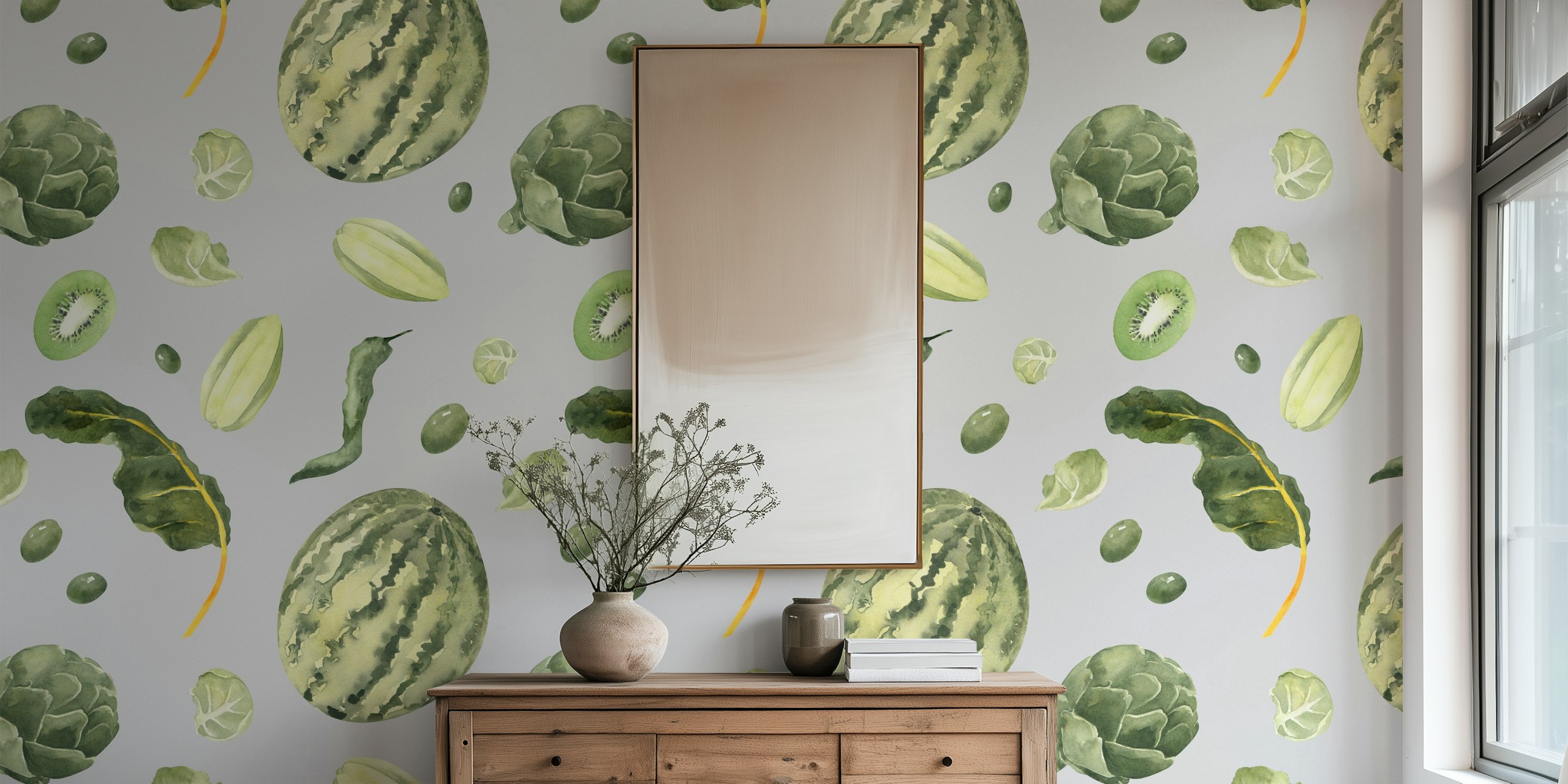 Tapeta Green Harvest Fruit Pattern v pokoji