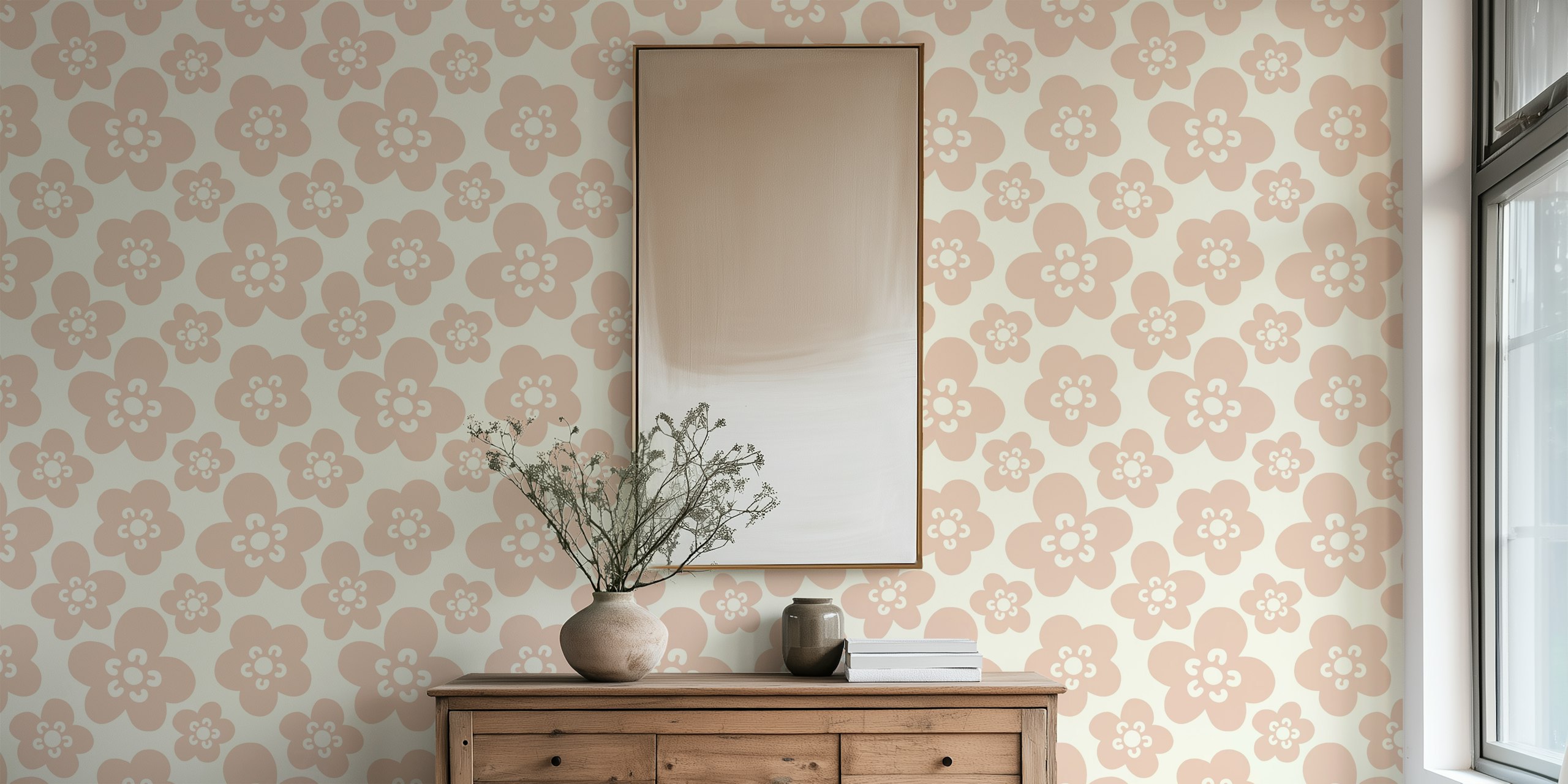 Mimi Scandi Flowers cream wallpaper in a room