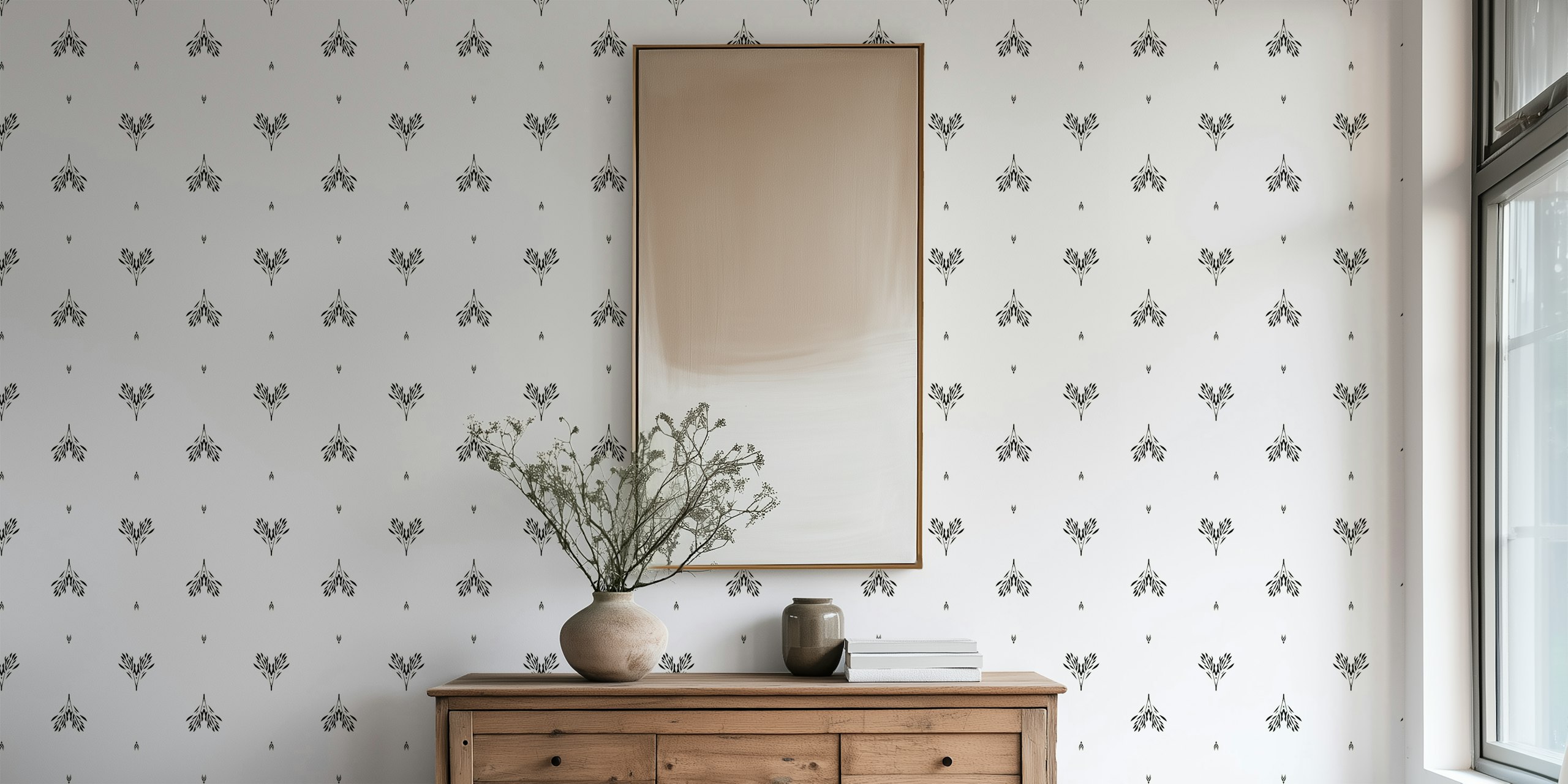 Minimalist heart branches L – black & white behang