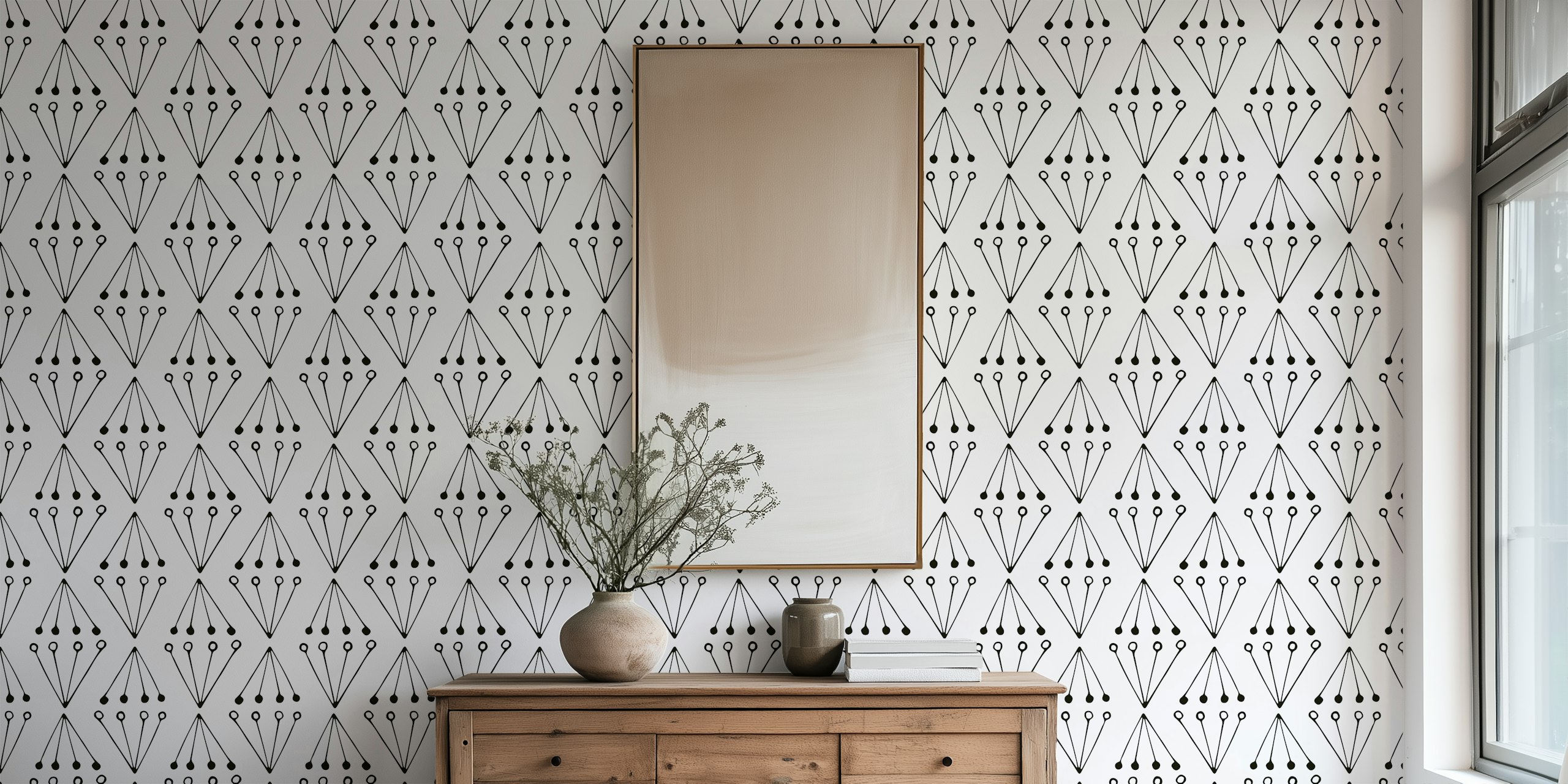 Abstract Modern Geo black white wallpaper in a room