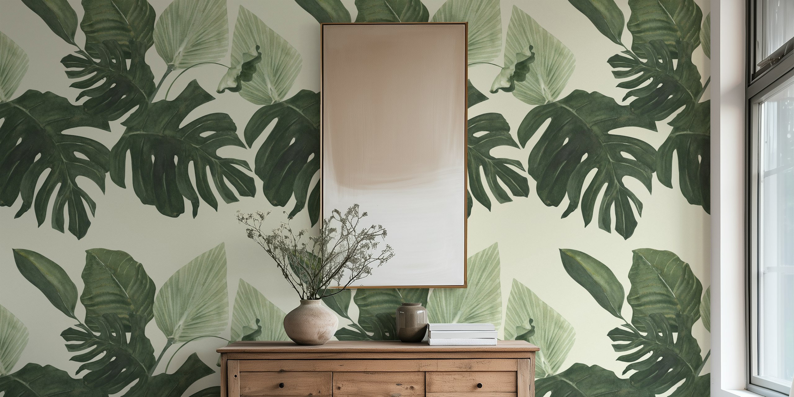 Moody Green Jungle Leaves tapeta w pokoju