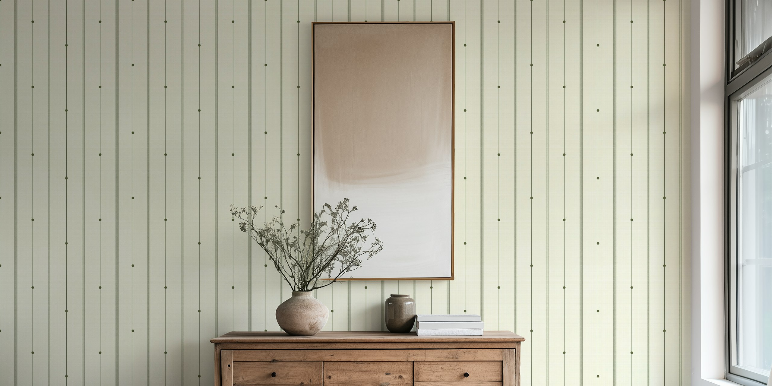 Refined Minimal Stripes Buttercream-Olive tapeta w pokoju