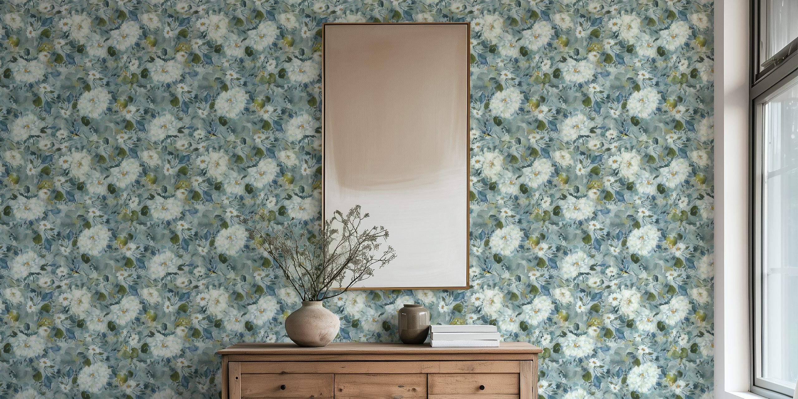 Delicately painted flowers in blue σε ένα δωμάτιο
