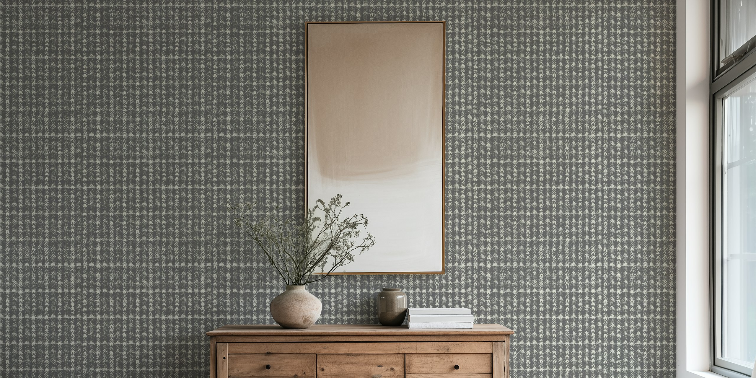 Timeless classic tweed mill charcoal wallpaper in a room