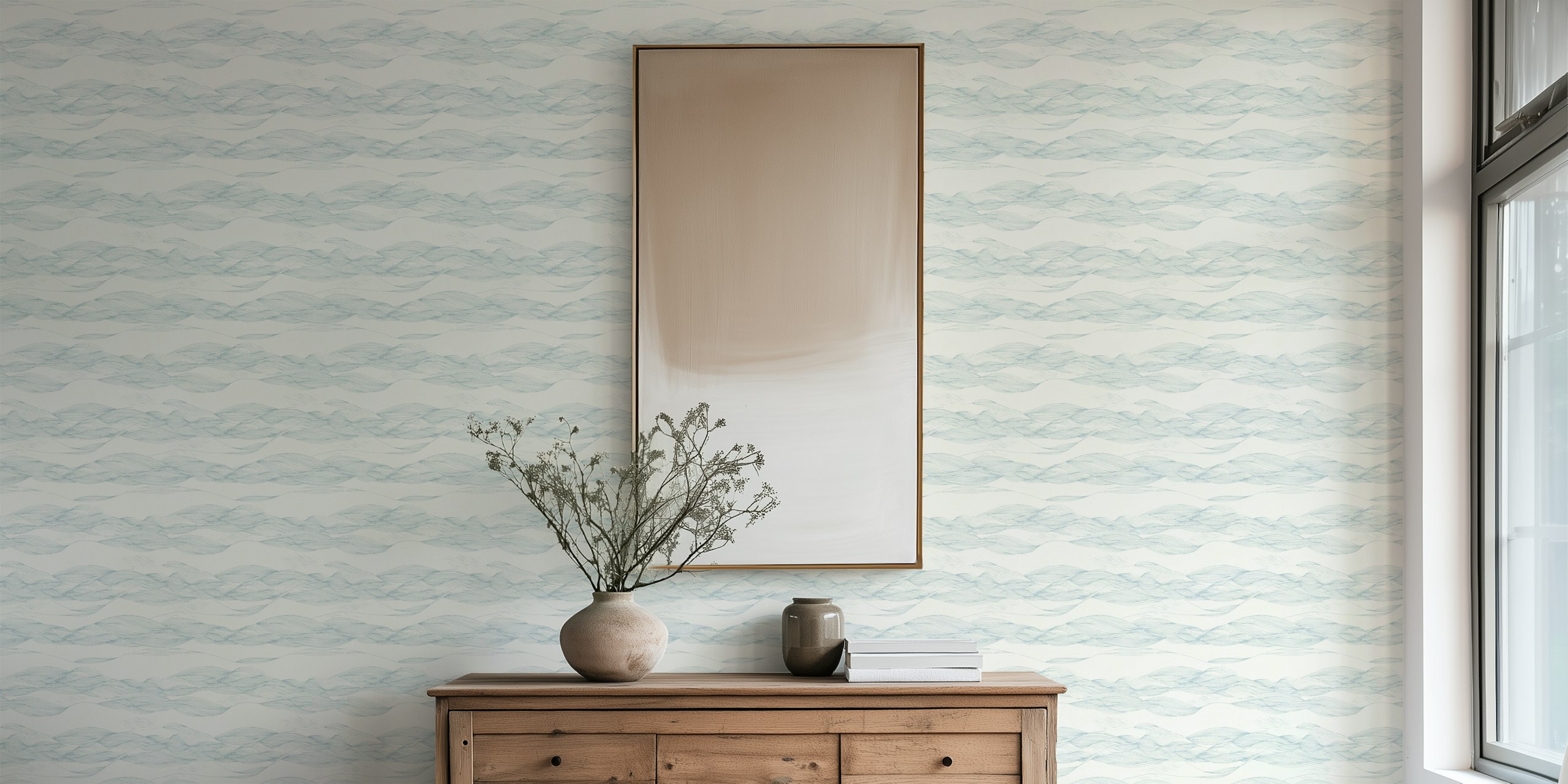 Dark blue sea waves wallpaper in a room
