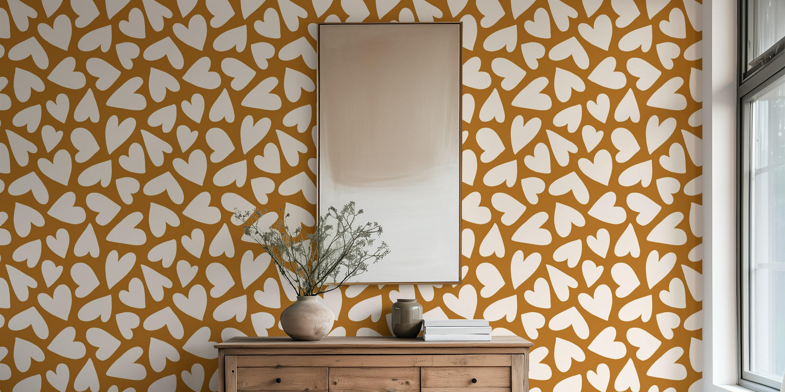 Playful Hearts Rust Brown Boho papel de parede na sala