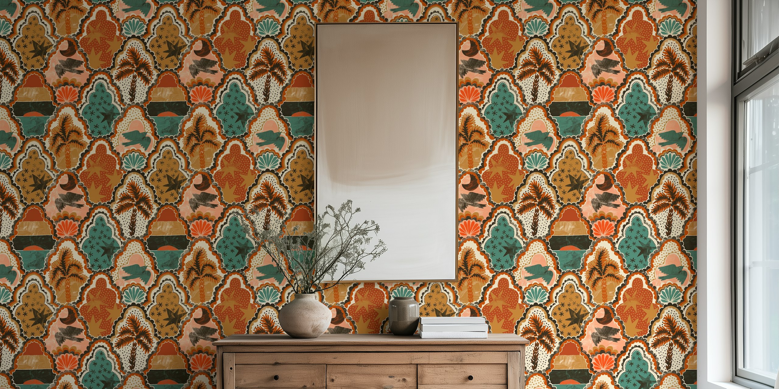 Bohemian Tiles Earth tones tapeta w pomieszczeniu