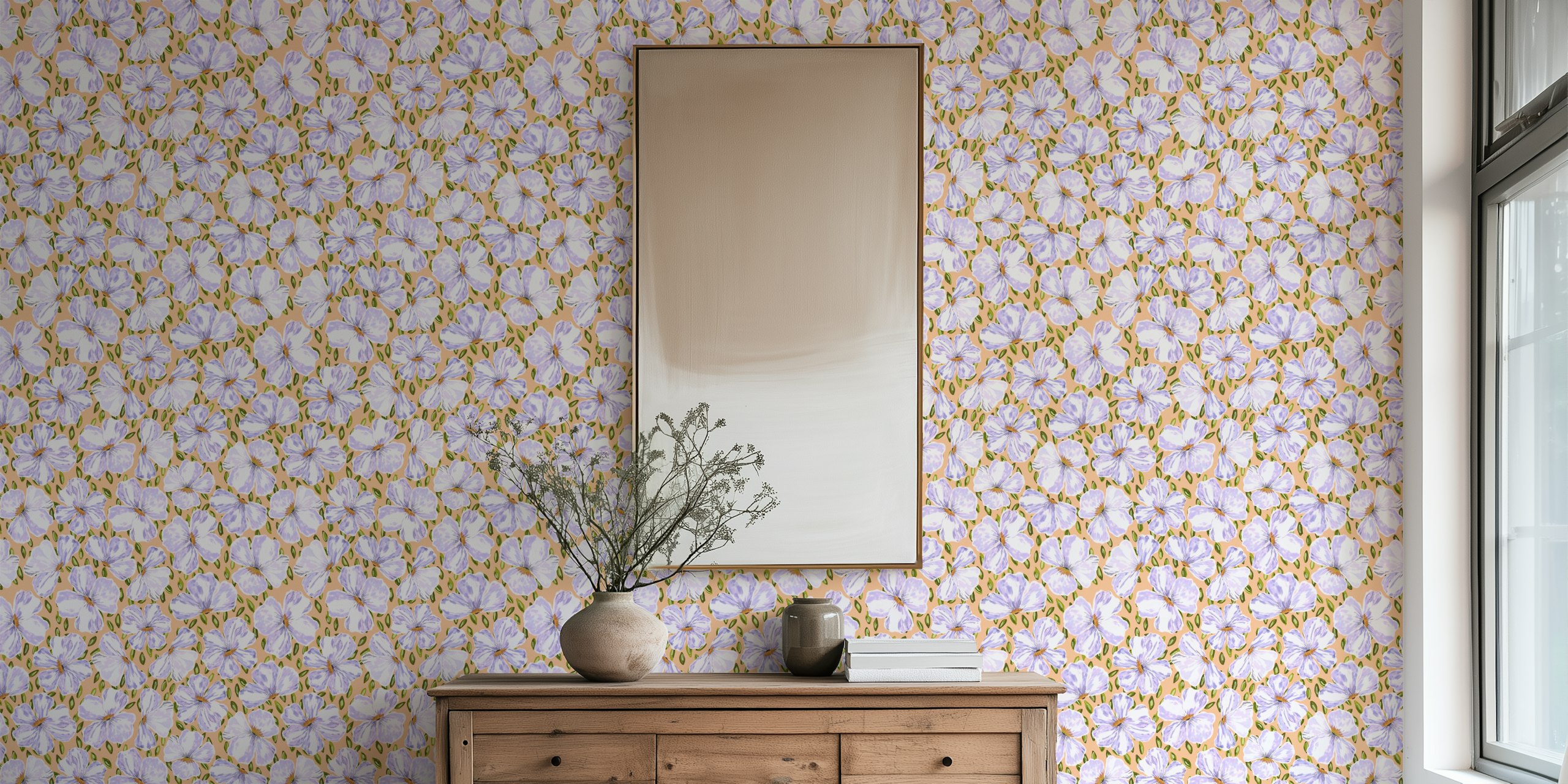 Papel de parede Lavender Blossom Delight em um quarto