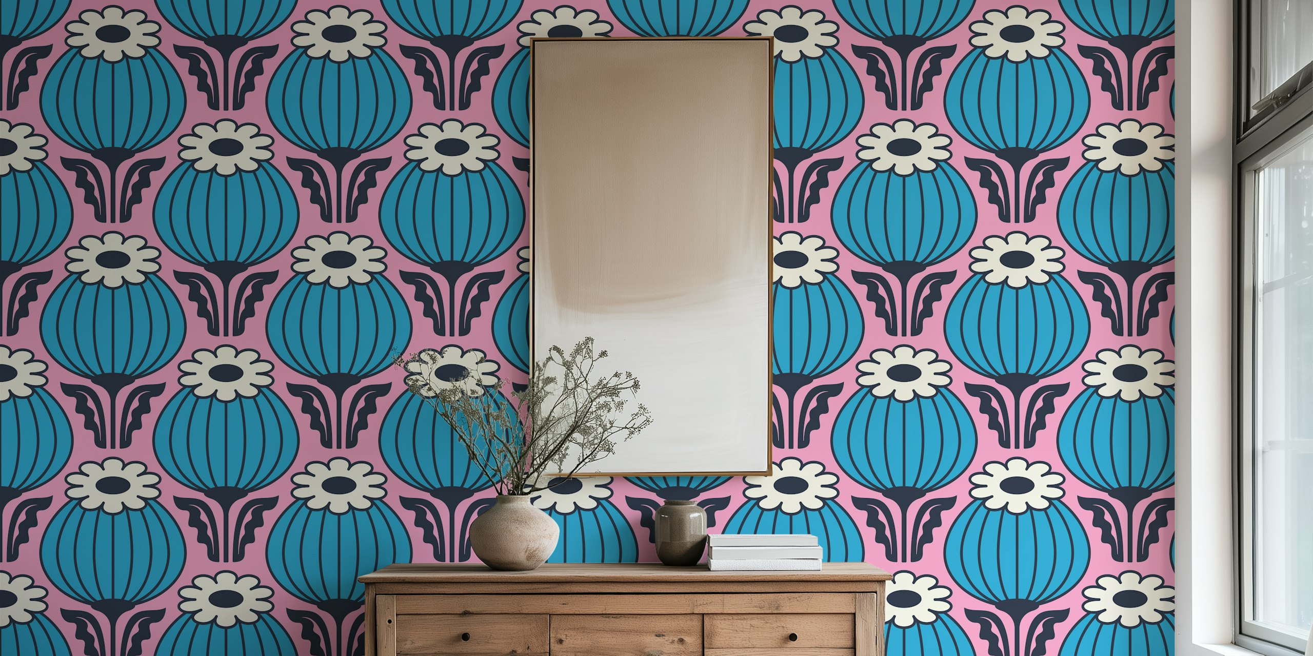 Bold Vintage Poppies wallpaper huoneessa