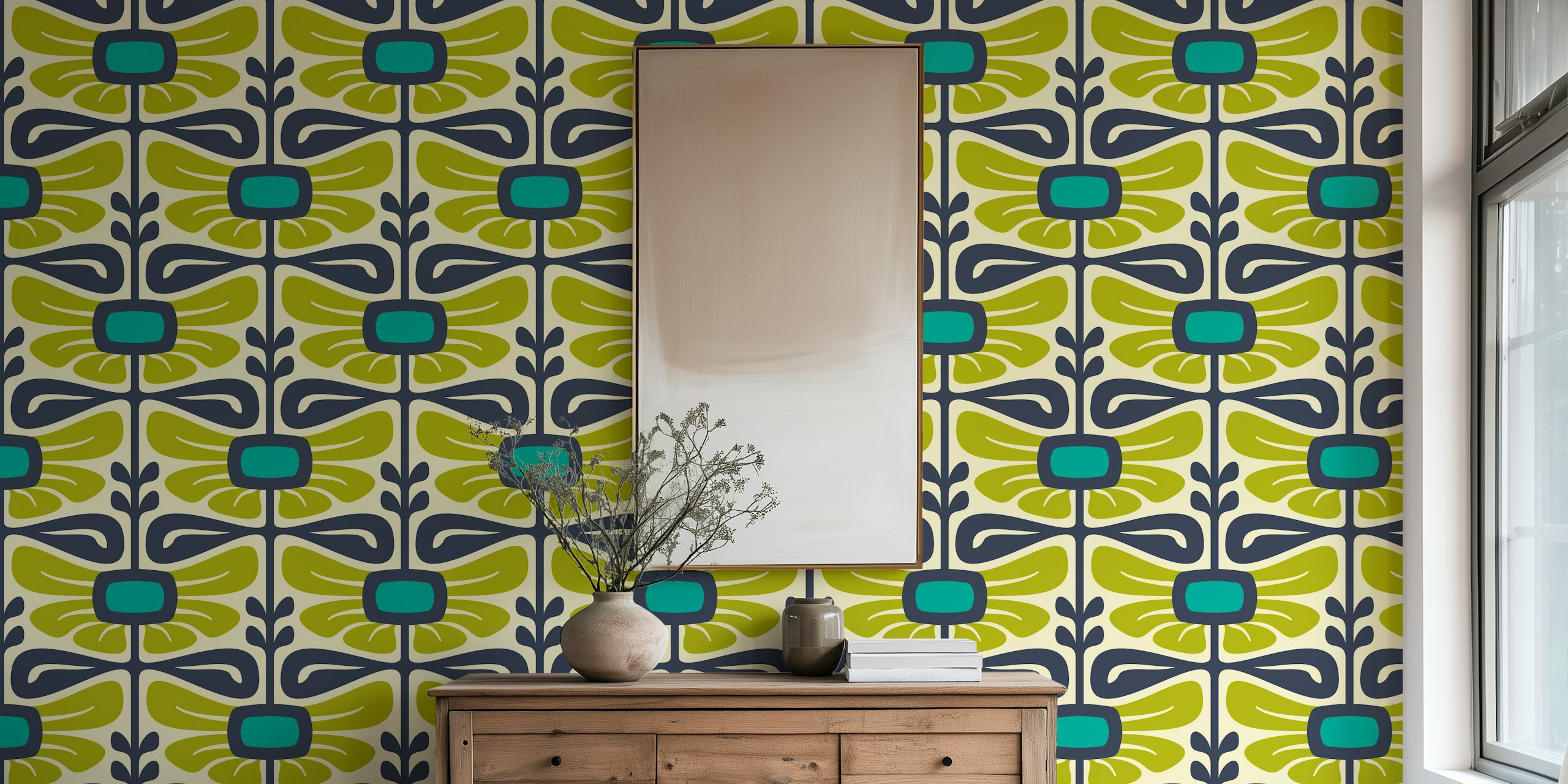 Vintage floral wallpaper design in green