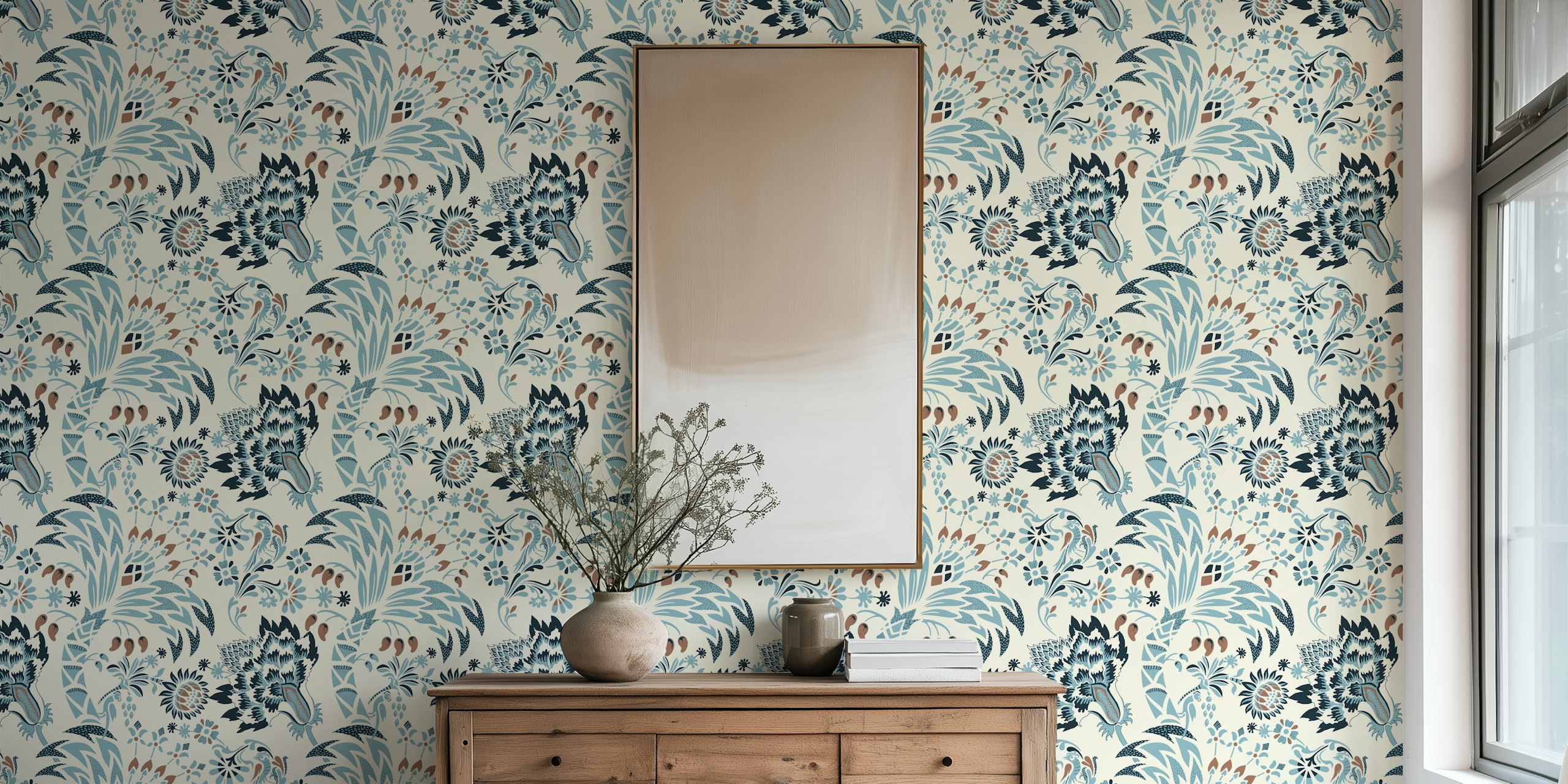 Garden Reverie Mocha Mousse Turquoise wallpaper design