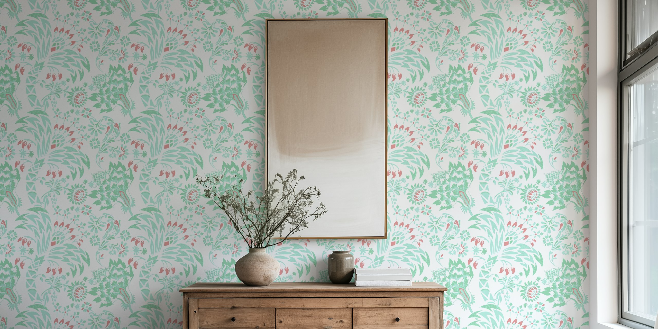 Garden Reverie pastel wallpaper displayed in a room