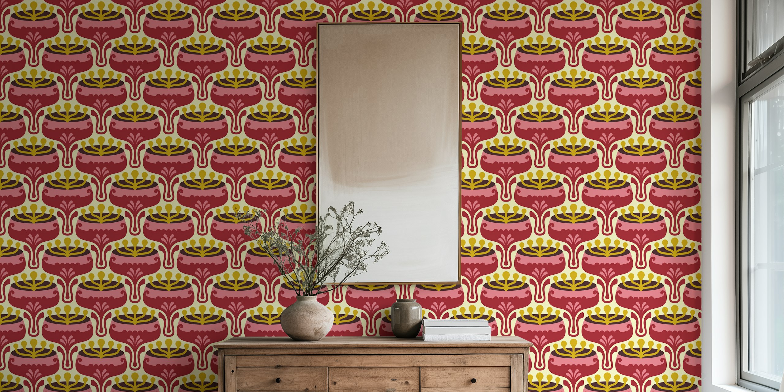 Elegant Retro Flourish in Red wallpaper design