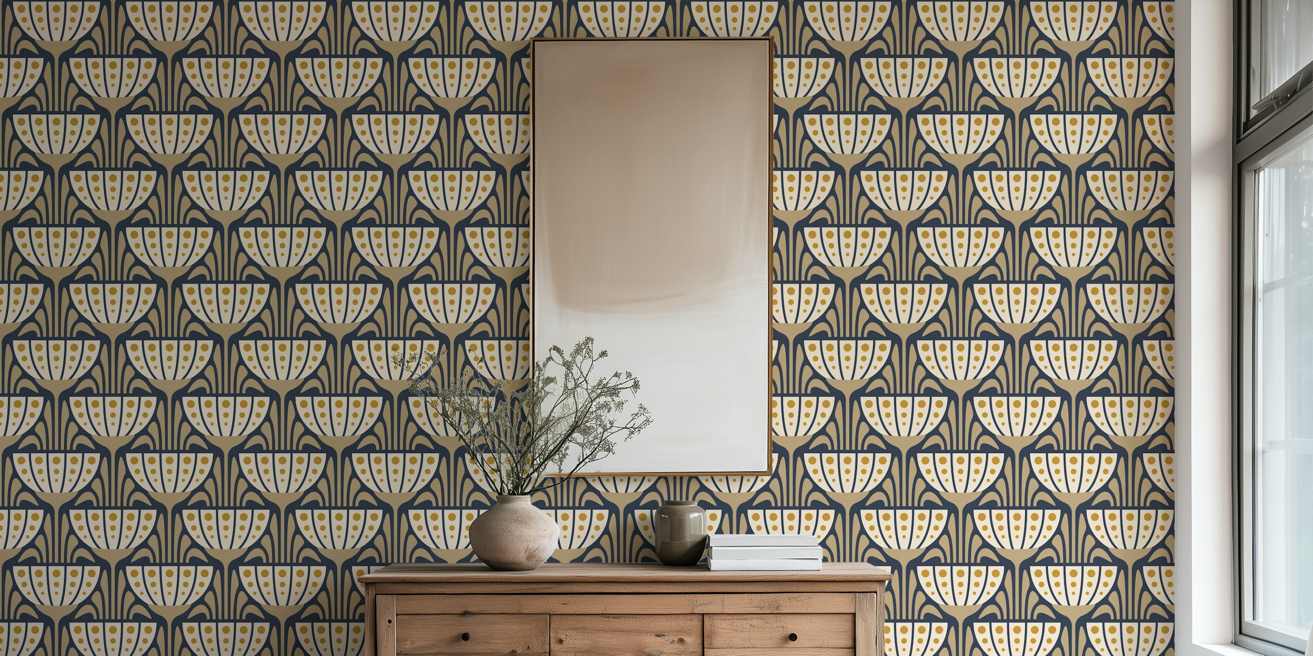 Mid-Century Blossoms wallpaper nell'interno
